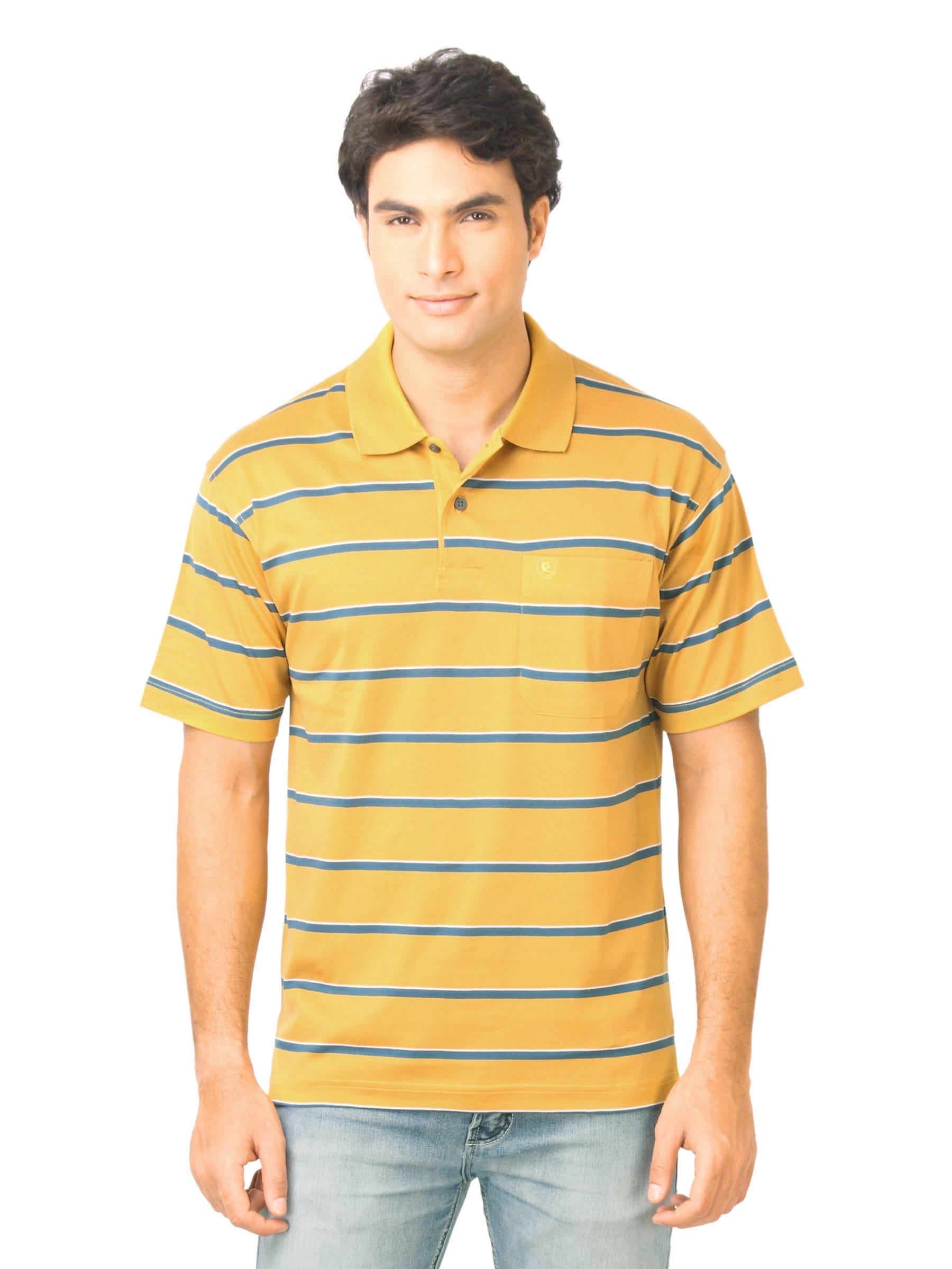 Classic Polo Men Stripes Mustard Polo T-Shirt