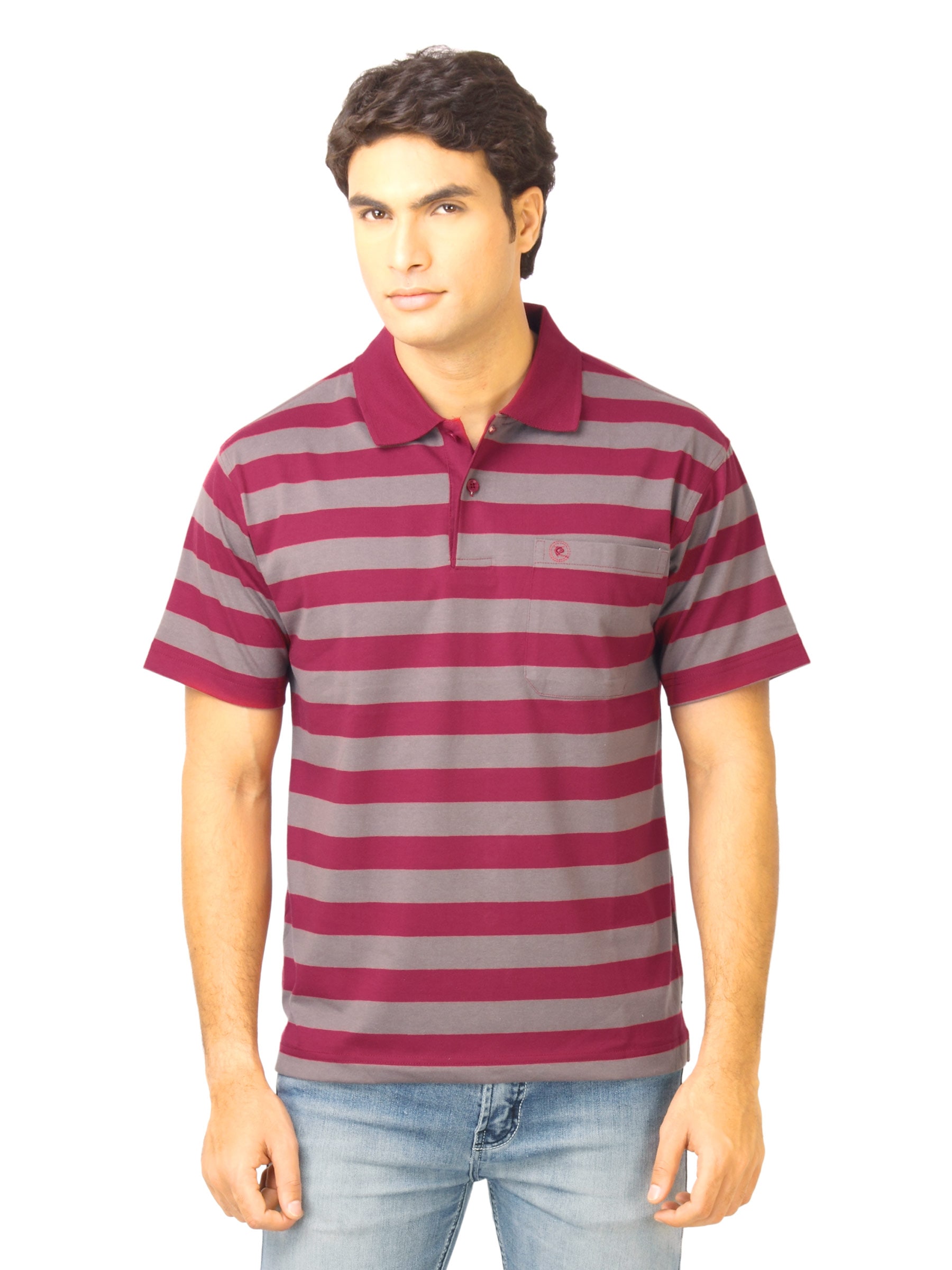 Classic Polo Men Stripes Maroon Polo T-Shirt