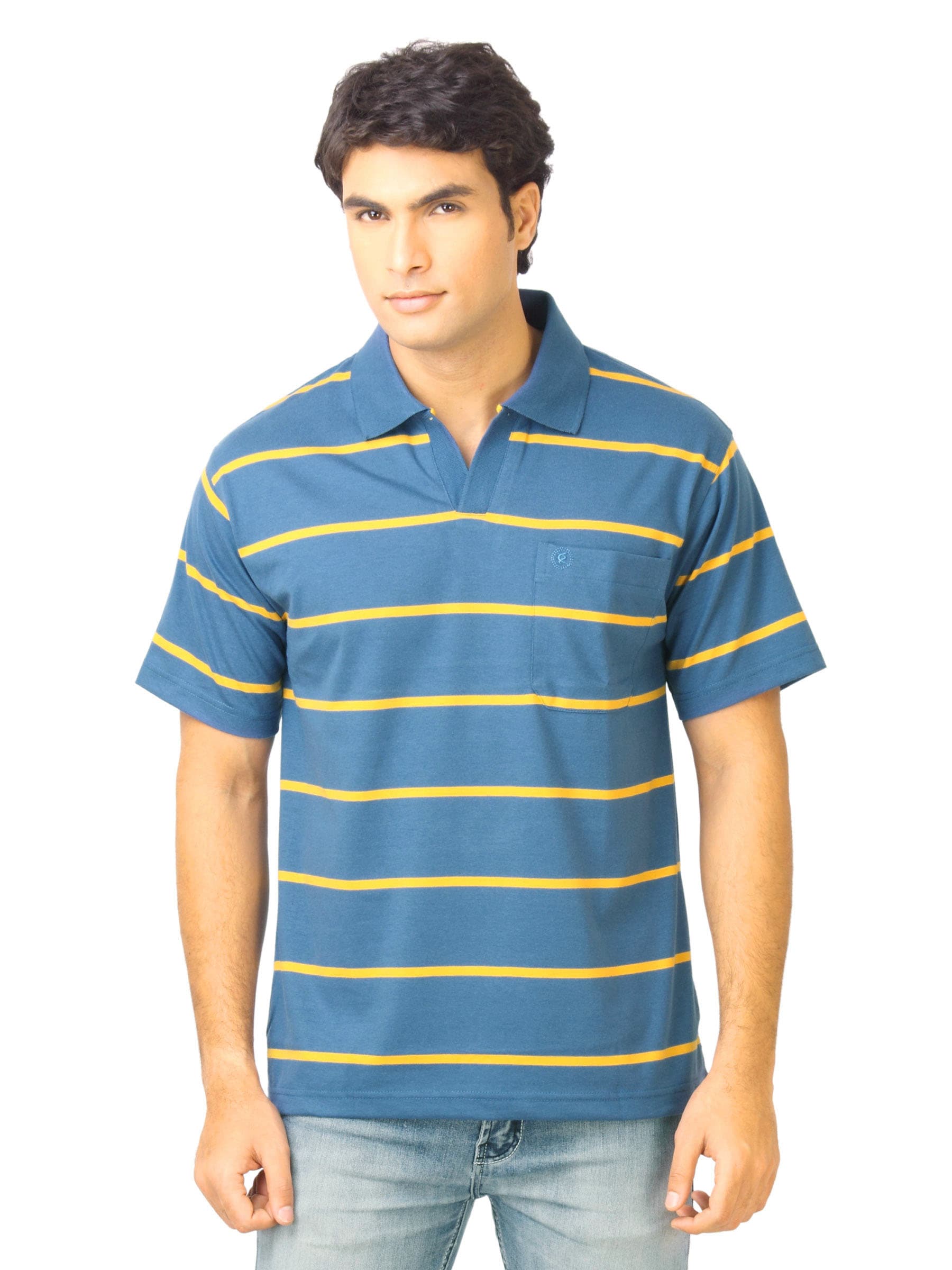 Classic Polo Men Stripes Blue Polo T-Shirt