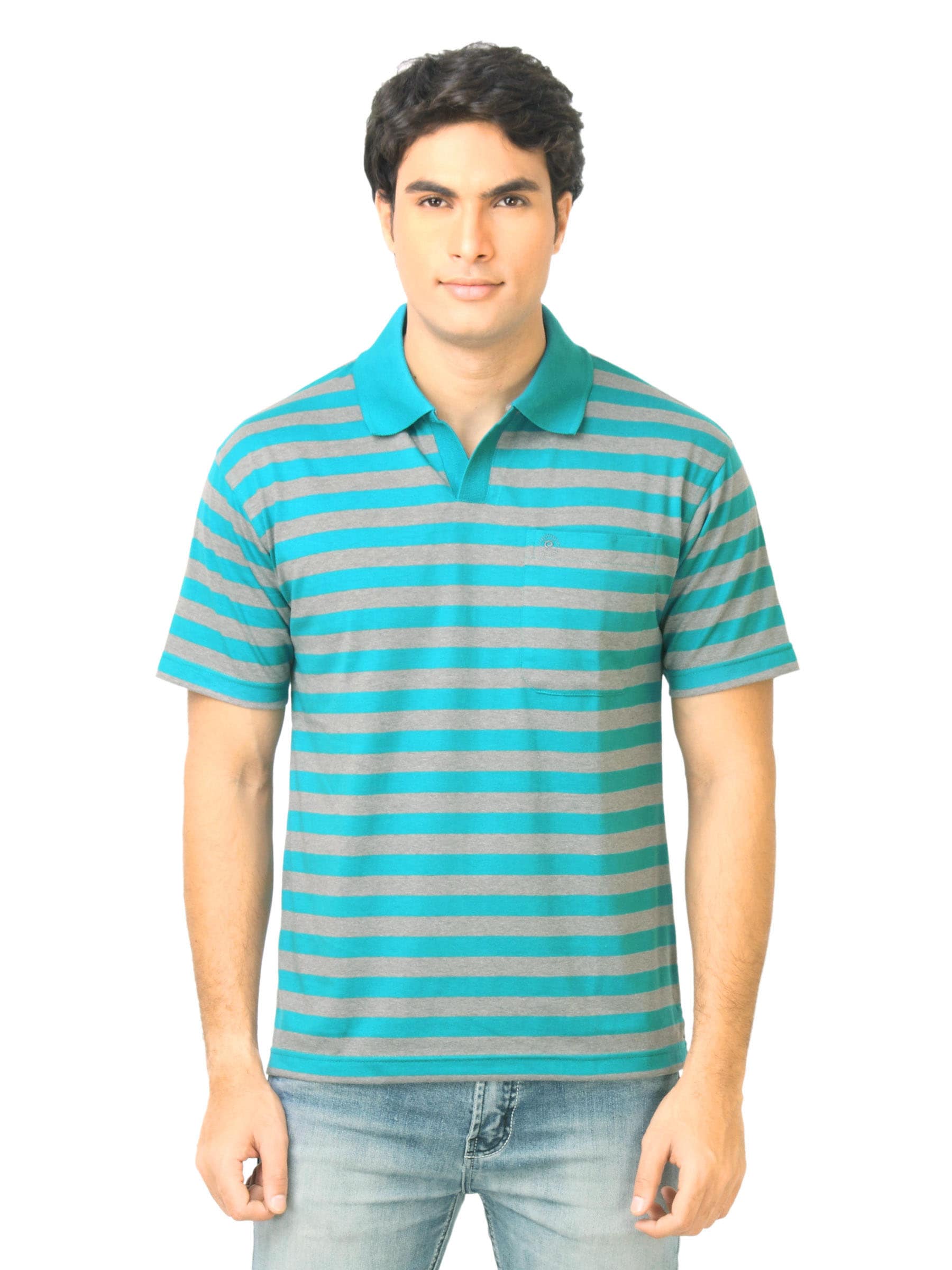 Classic Polo Men Stripes Grey Polo T-Shirt