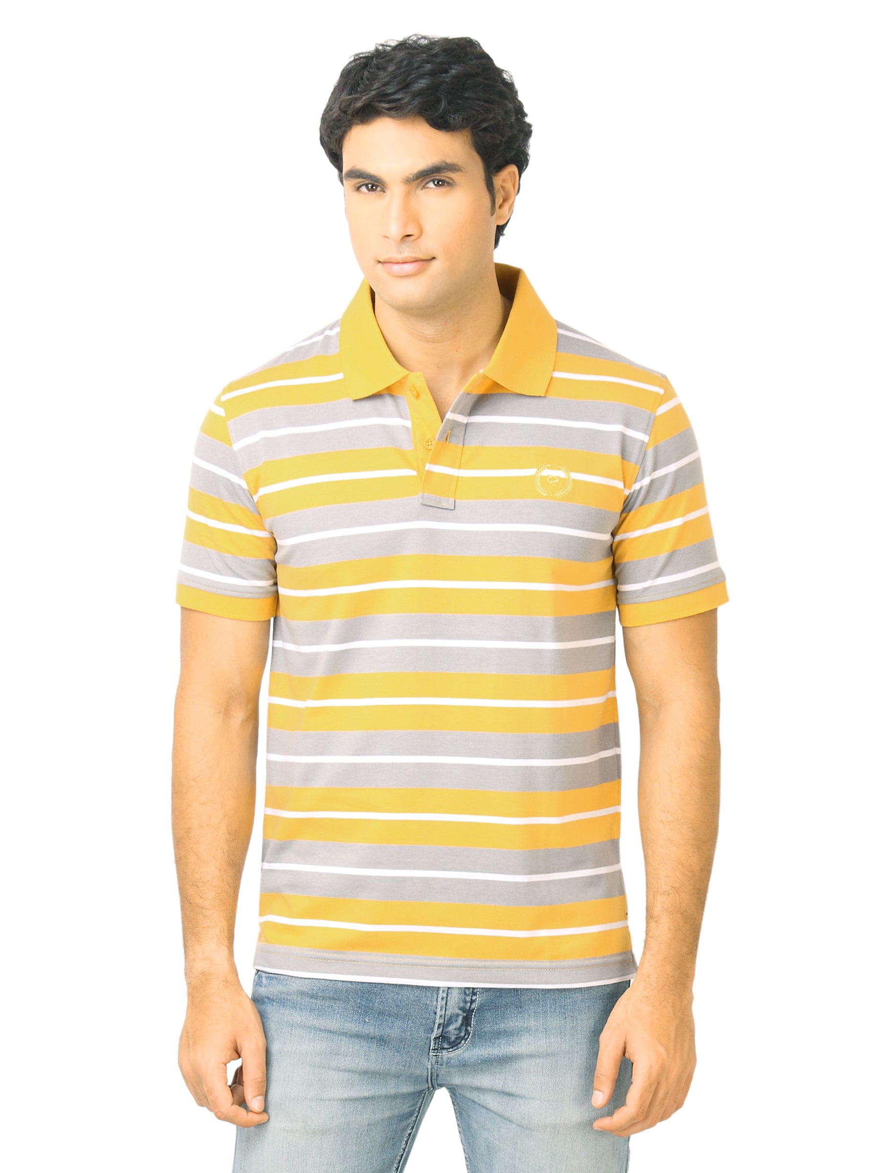 Classic Polo Men Stripes Yellow Polo T-Shirt