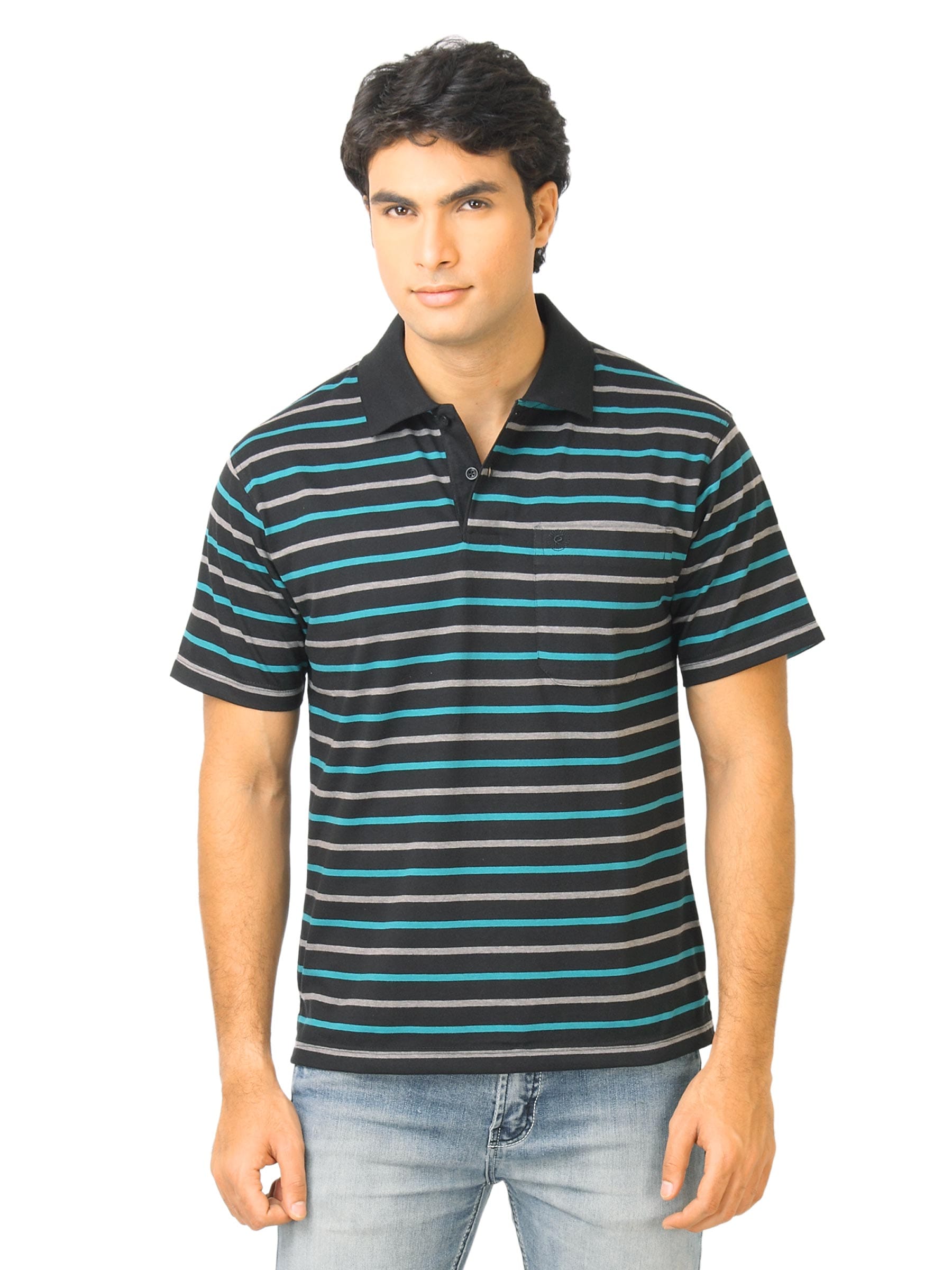 Classic Polo Men Stripes Black Polo T-Shirt