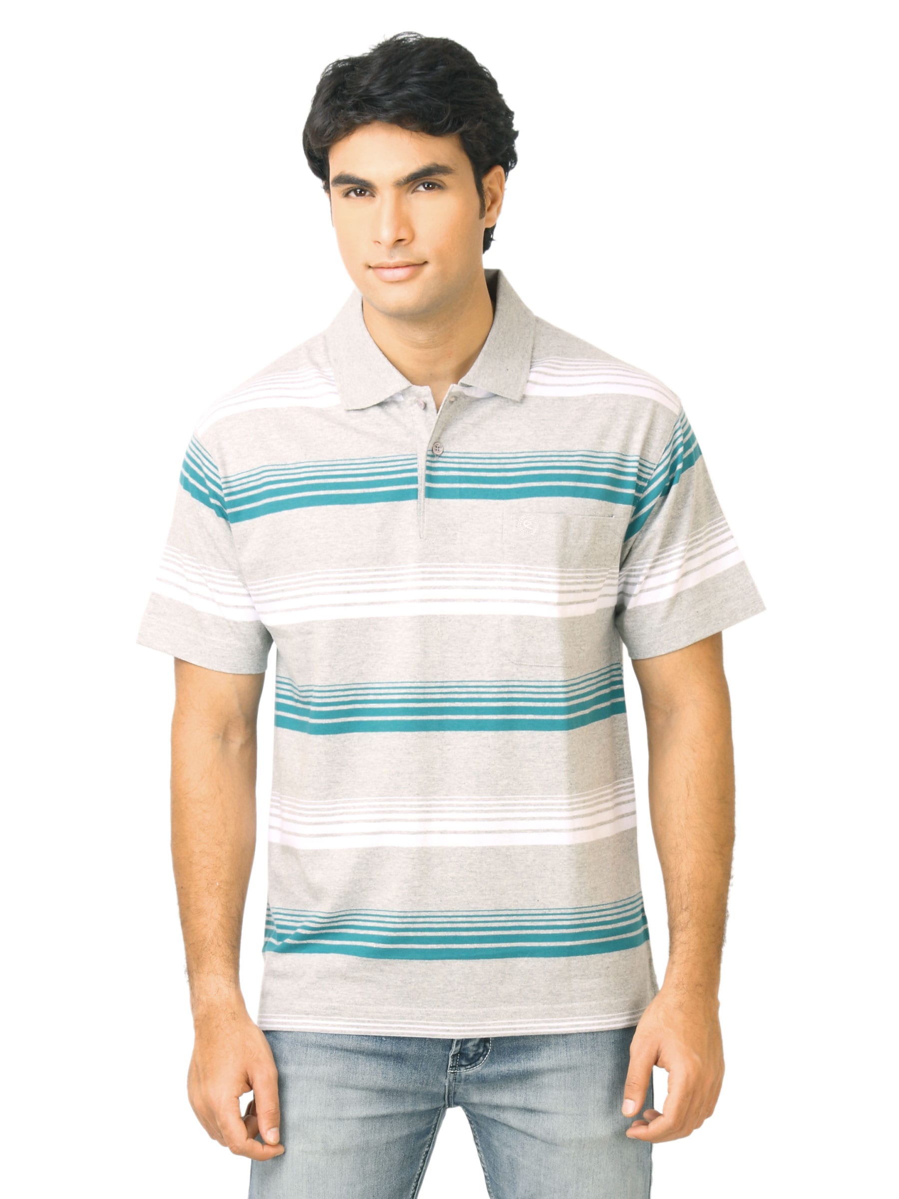 Classic Polo Men Stripes Grey Polo T-Shirt