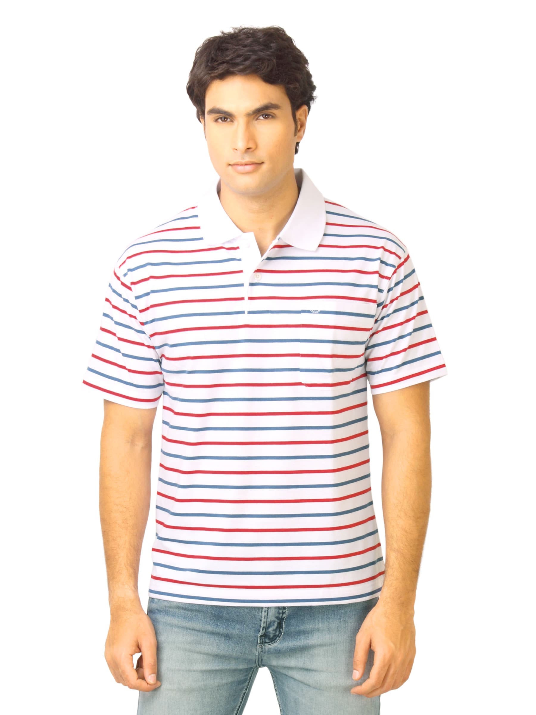 Classic Polo Men Stripes White Polo T-Shirt