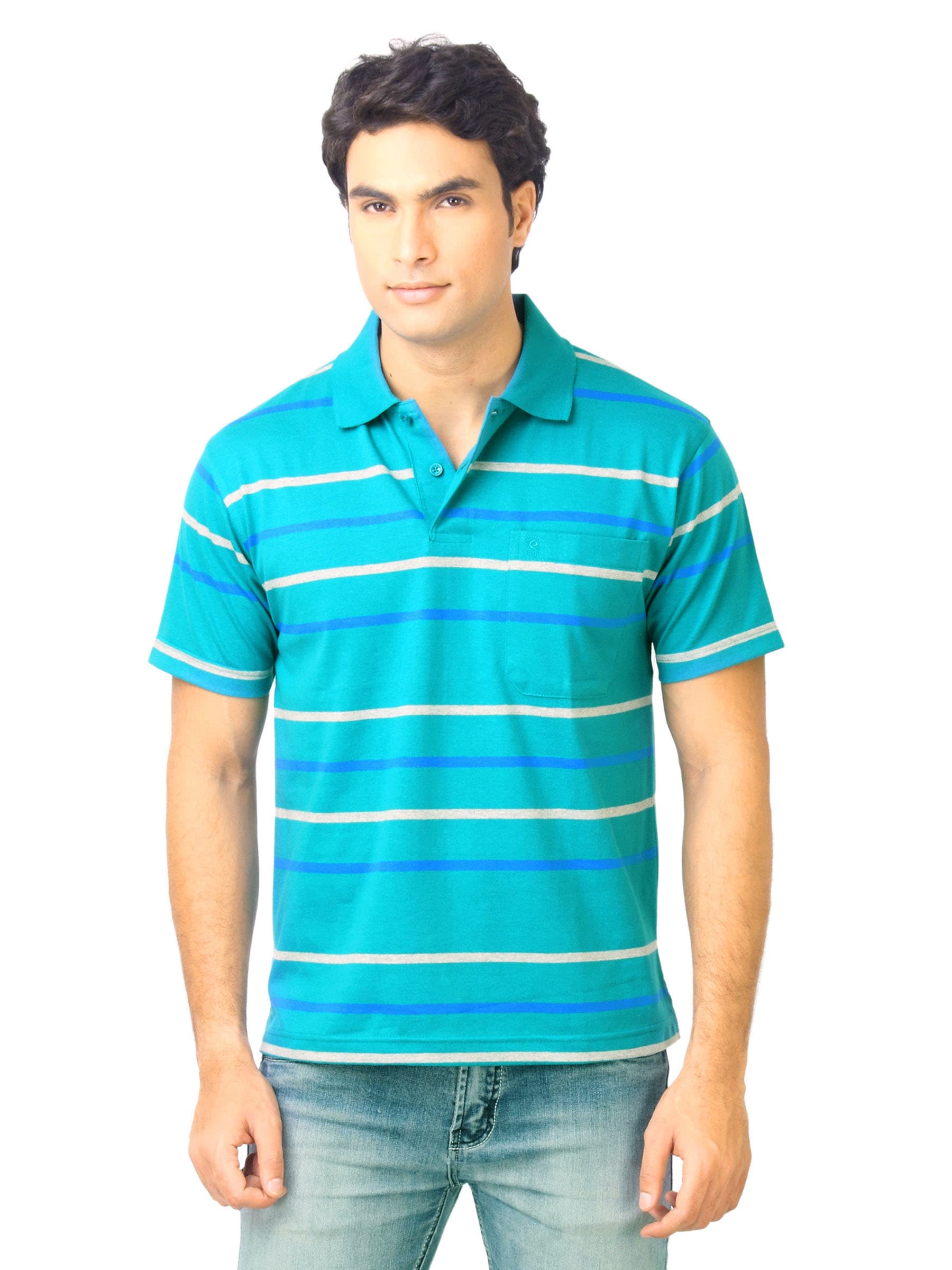 Classic Polo Men Stripes Blue Polo T-Shirt