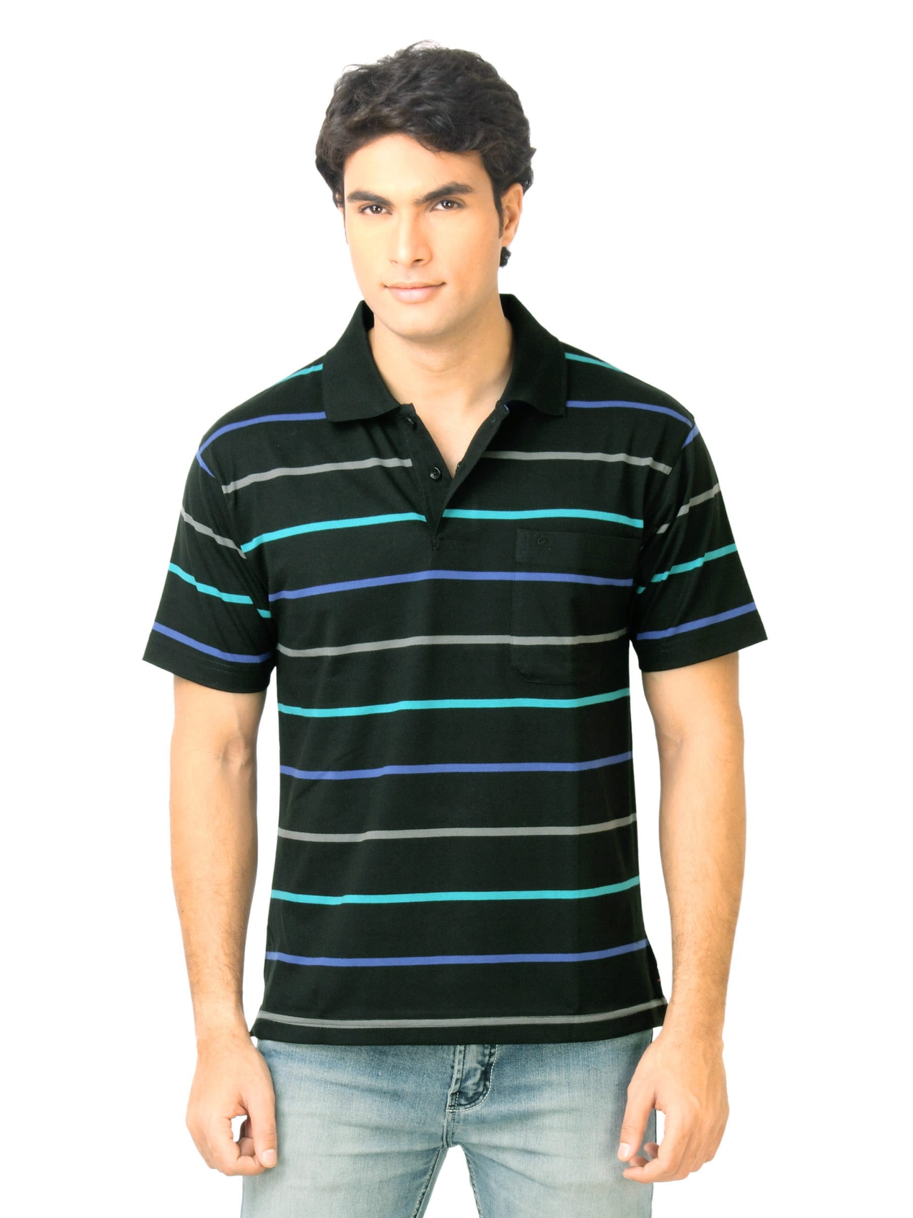 Classic Polo Men Stripes Black Polo T-Shirt