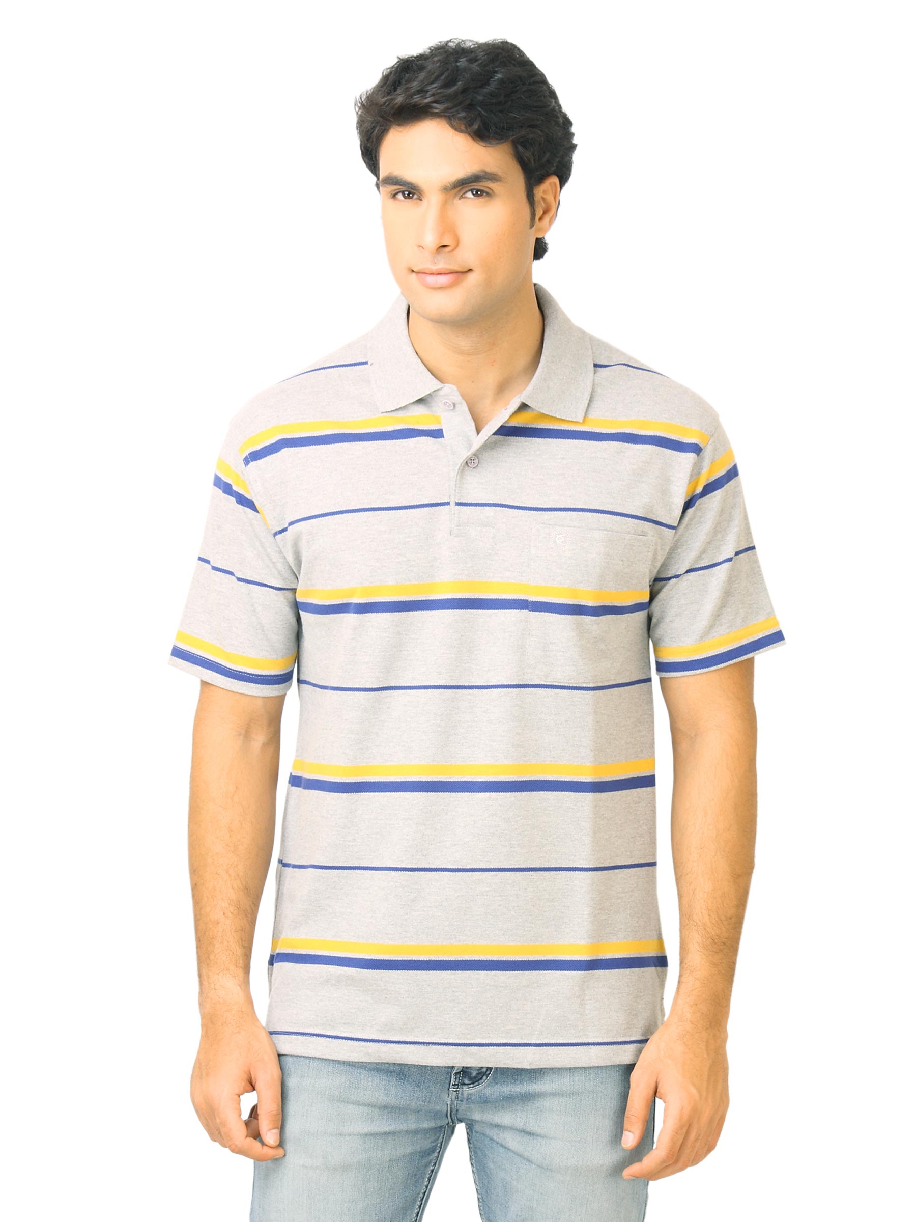 Classic Polo Men Stripes Grey Polo T-Shirt