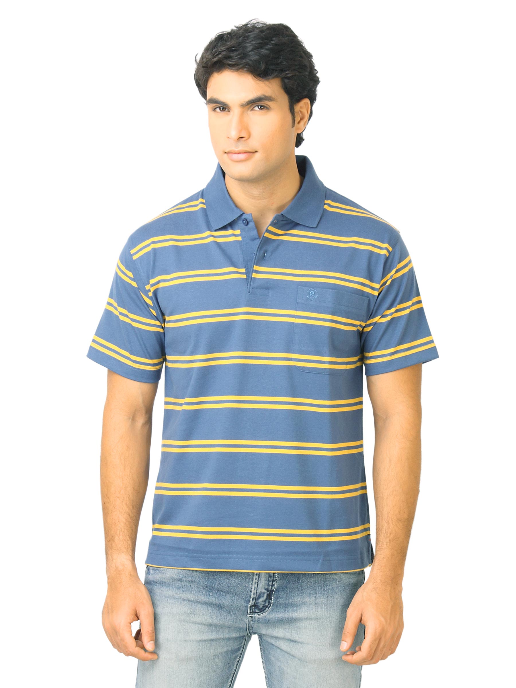 Classic Polo Men Stripes Blue Polo T-Shirt