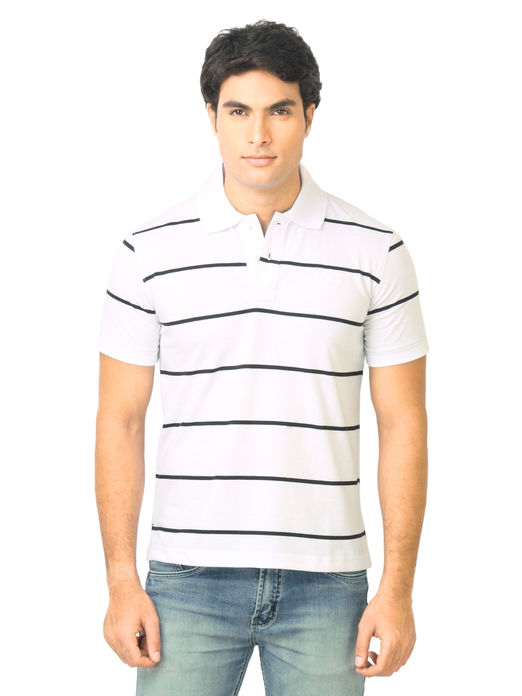 Classic Polo Men Stripes White Polo T-Shirt