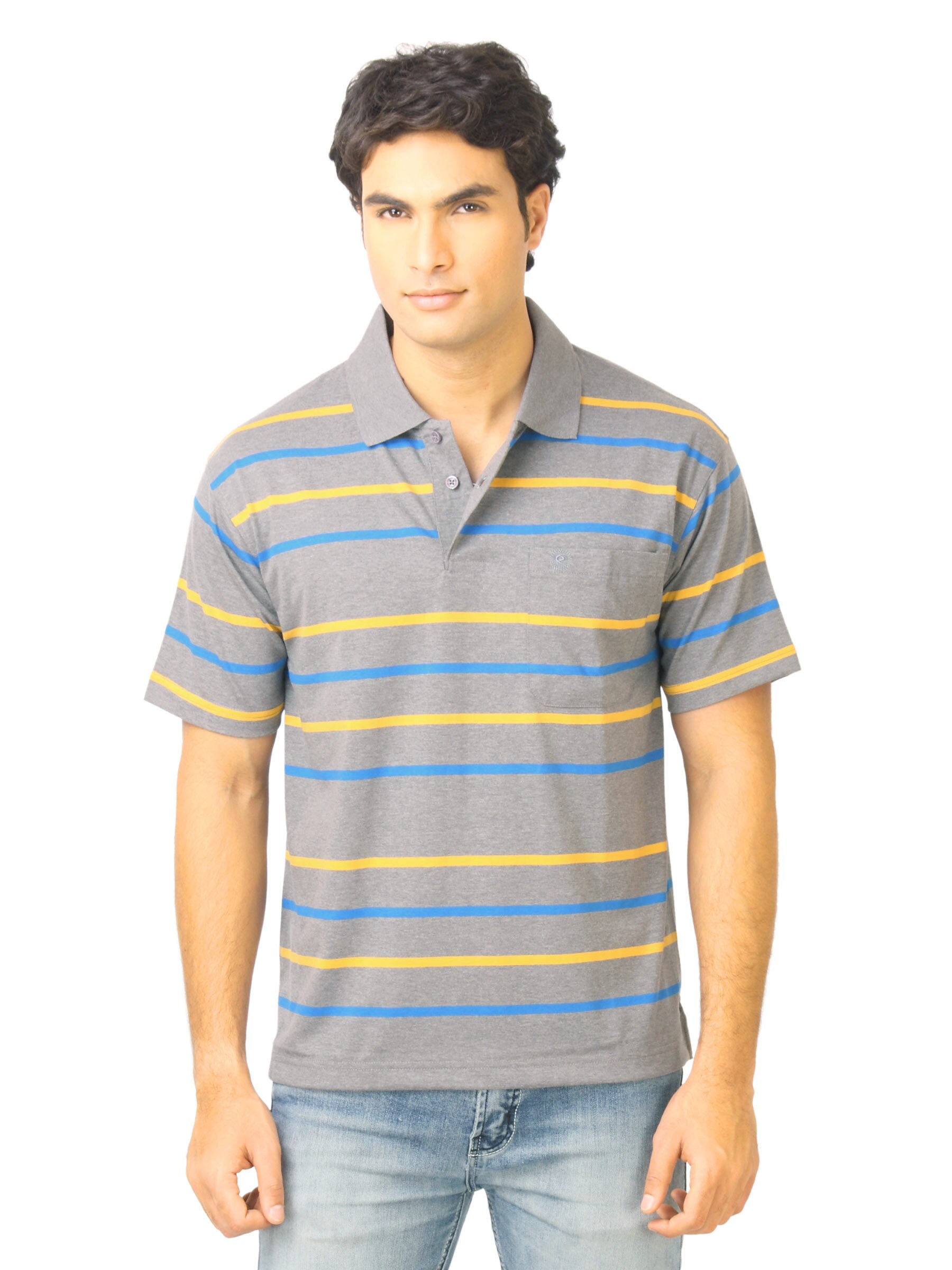 Classic Polo Men Stripes Grey Polo T-Shirt