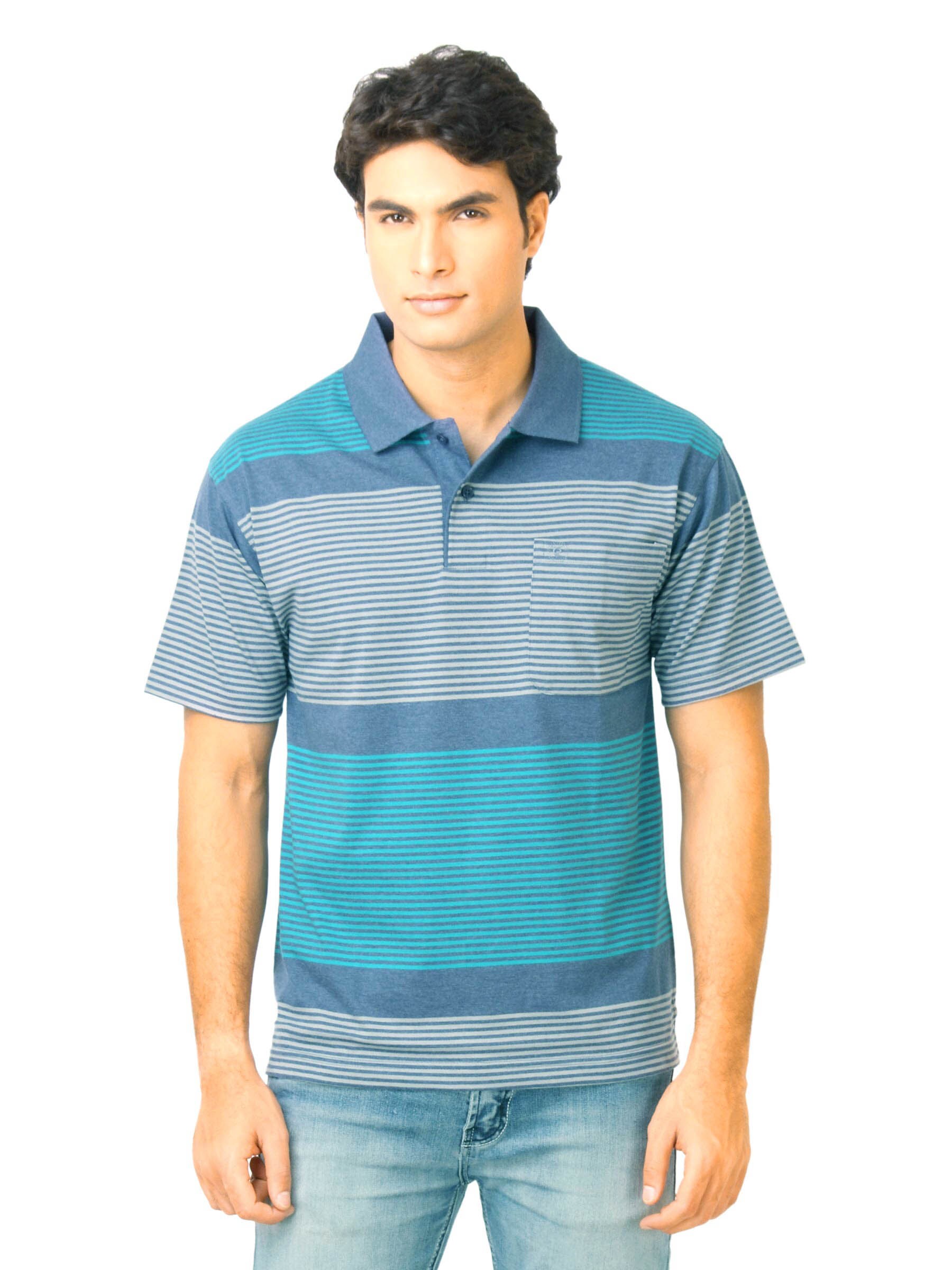 Classic Polo Men Stripes Blue Polo T-Shirt