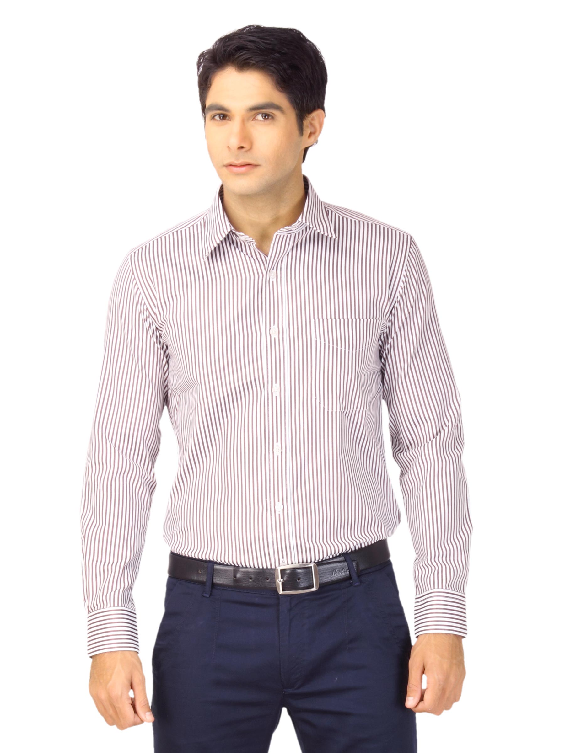 Mark Taylor Men Brown & White Striped Shirt