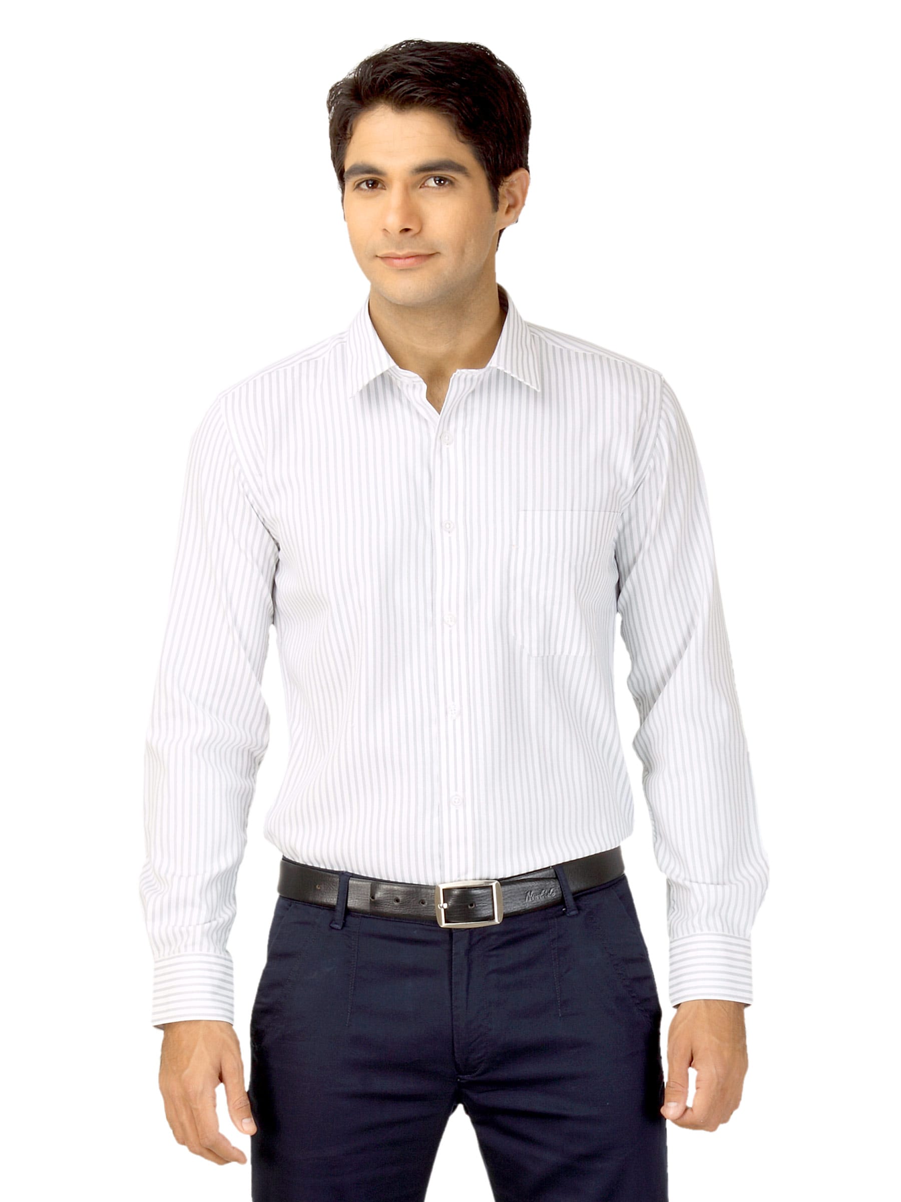 Mark Taylor Men Grey & White Striped Shirt