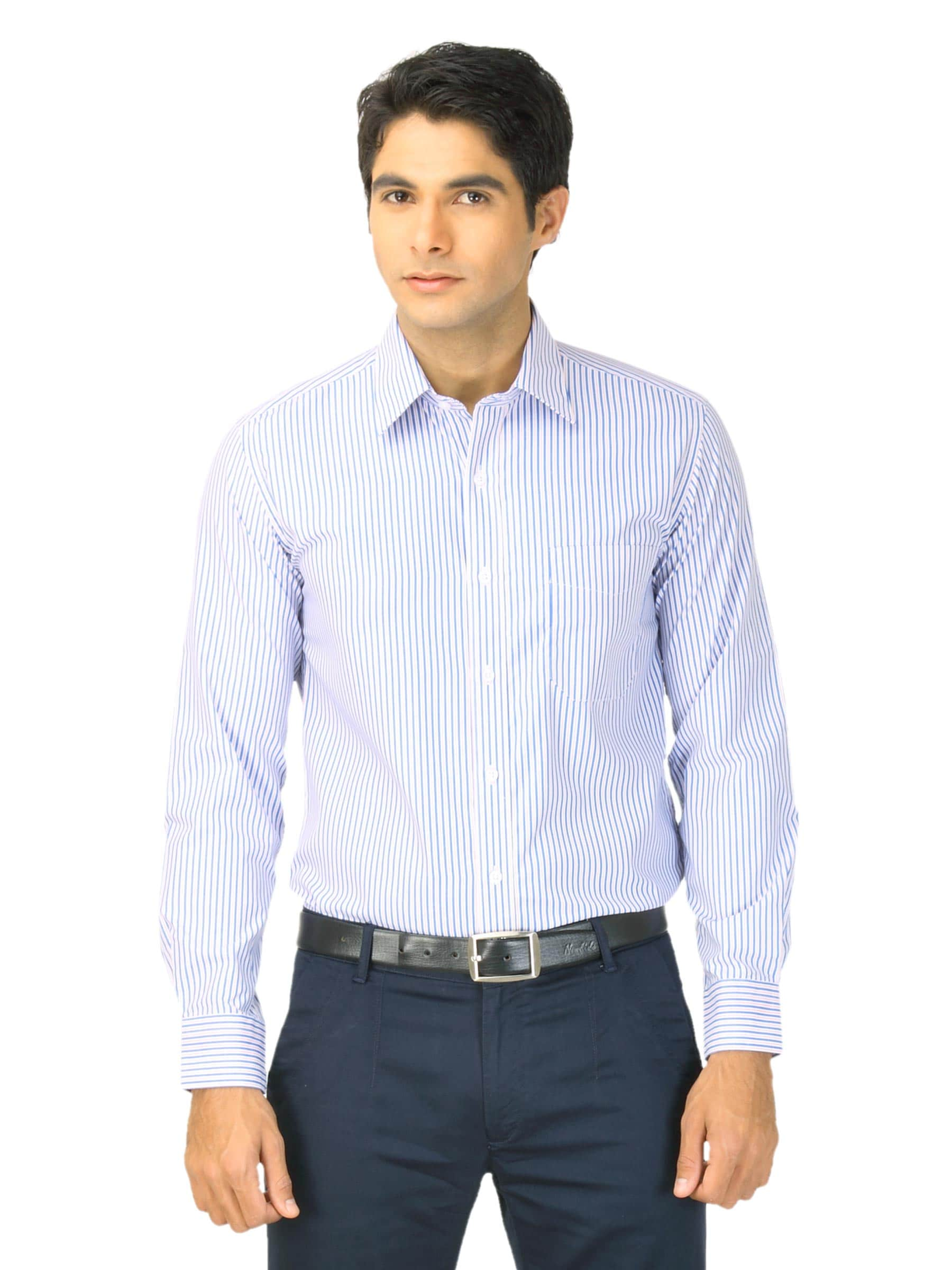 Mark Taylor Men Blue & White Striped Shirt