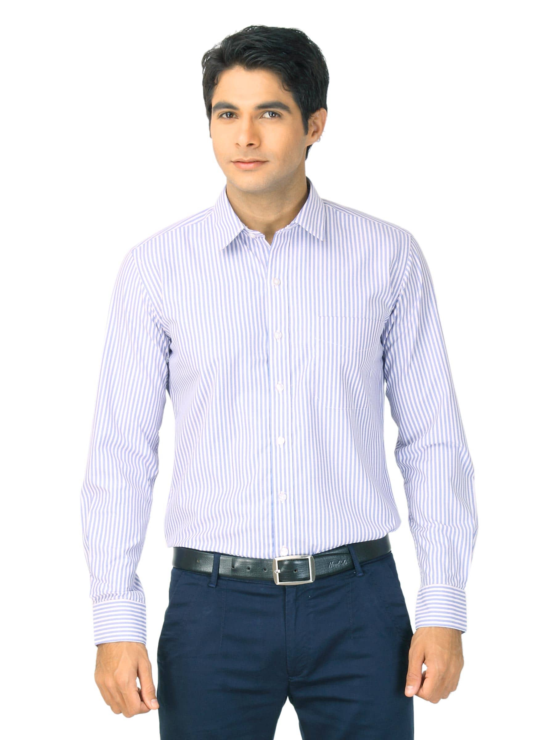 Mark Taylor Men Blue & White Striped Shirt