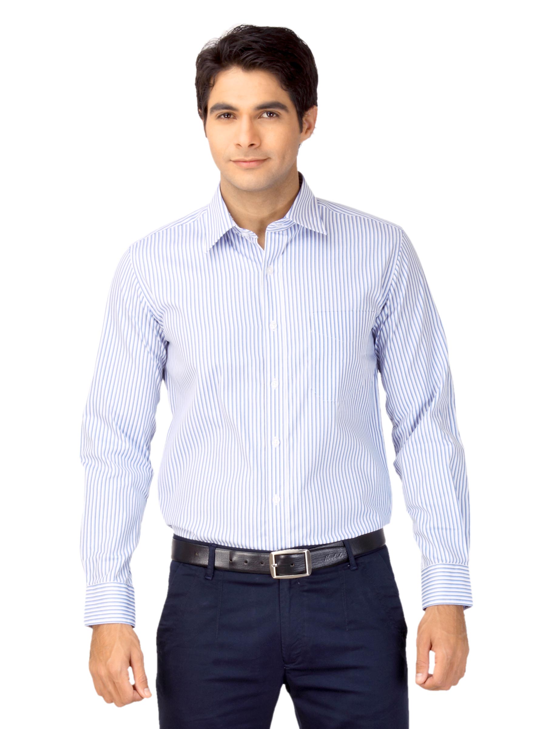 Mark Taylor Men Blue & White Striped Shirt