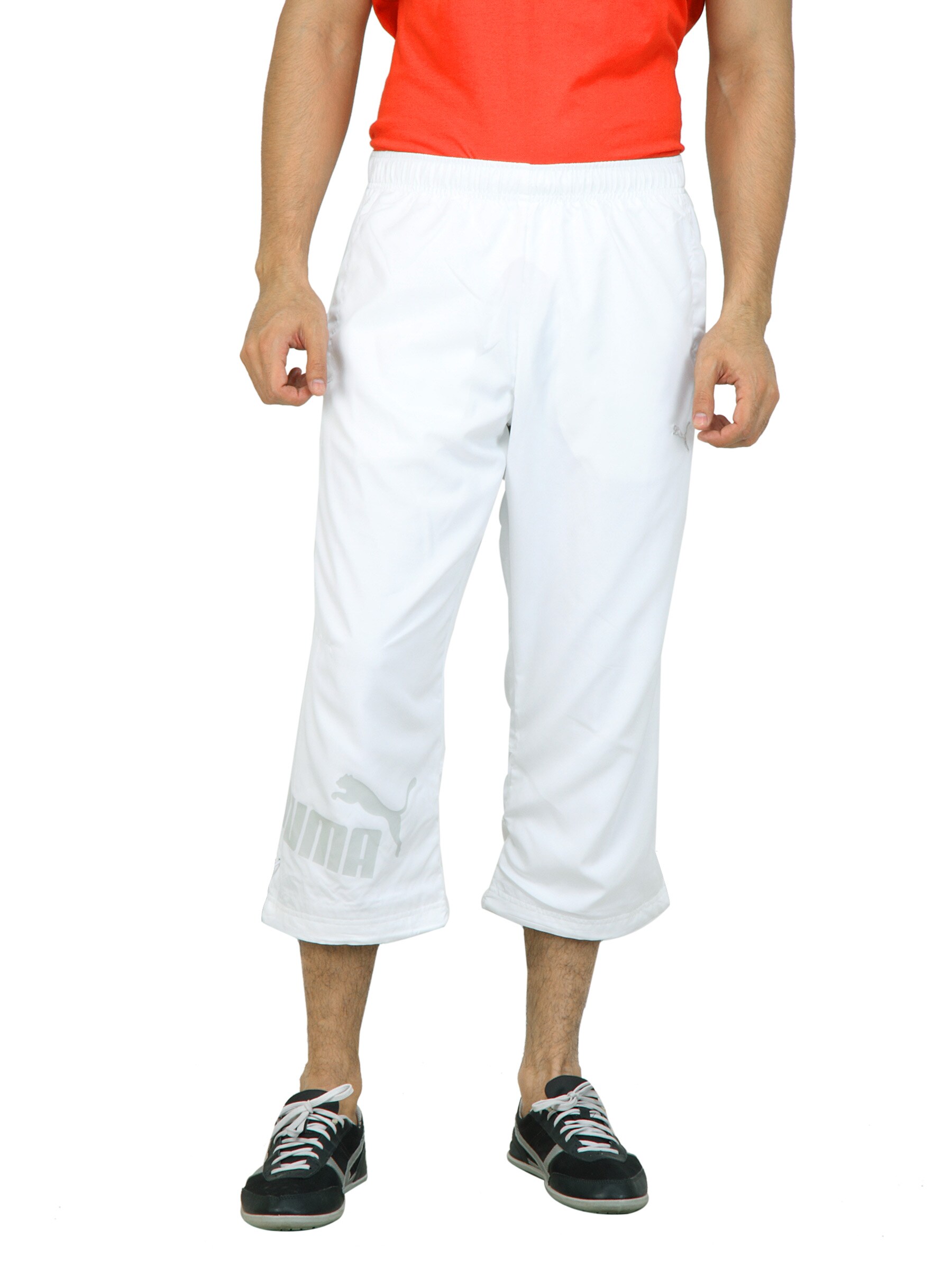 Puma Men Solid White  Logo 3/4 Pants