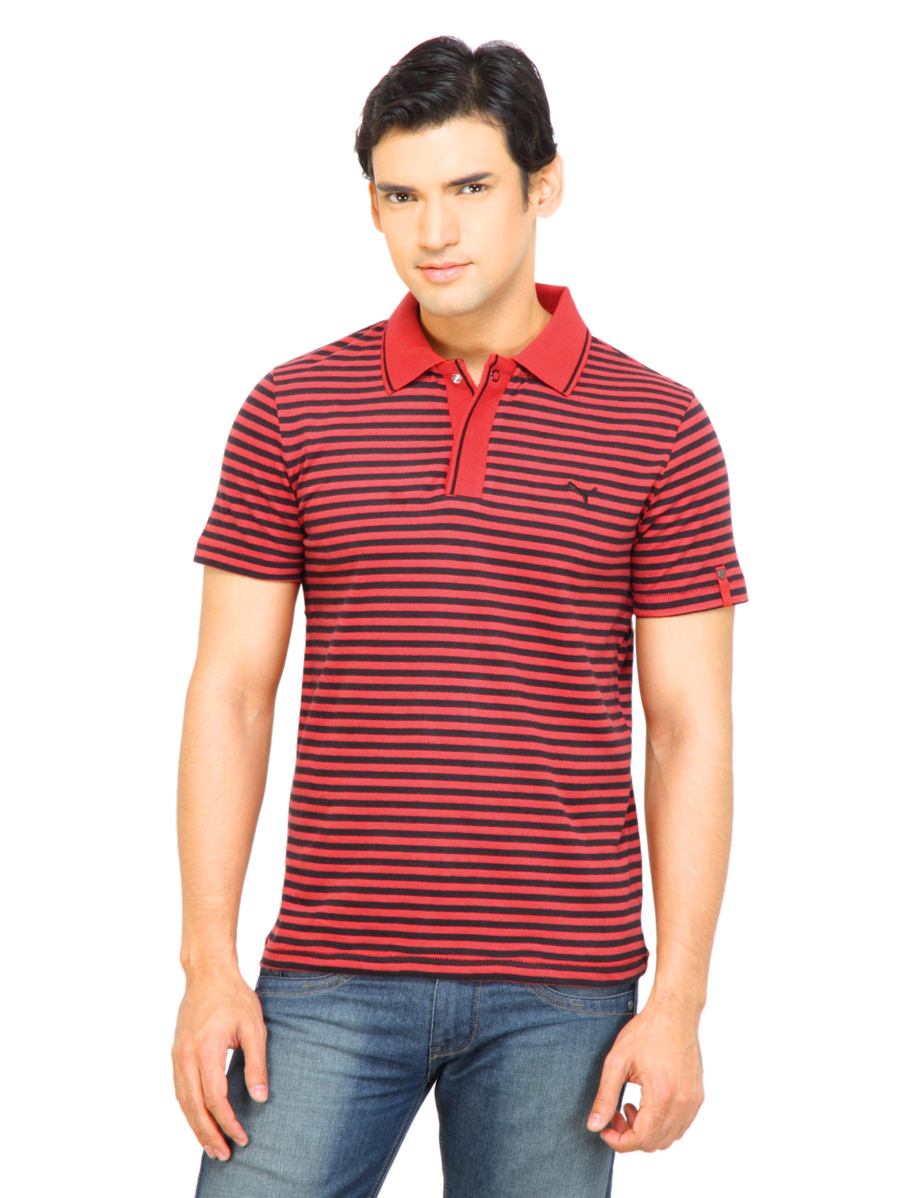 Puma Men Polo Striped Jersey Red Tshirt