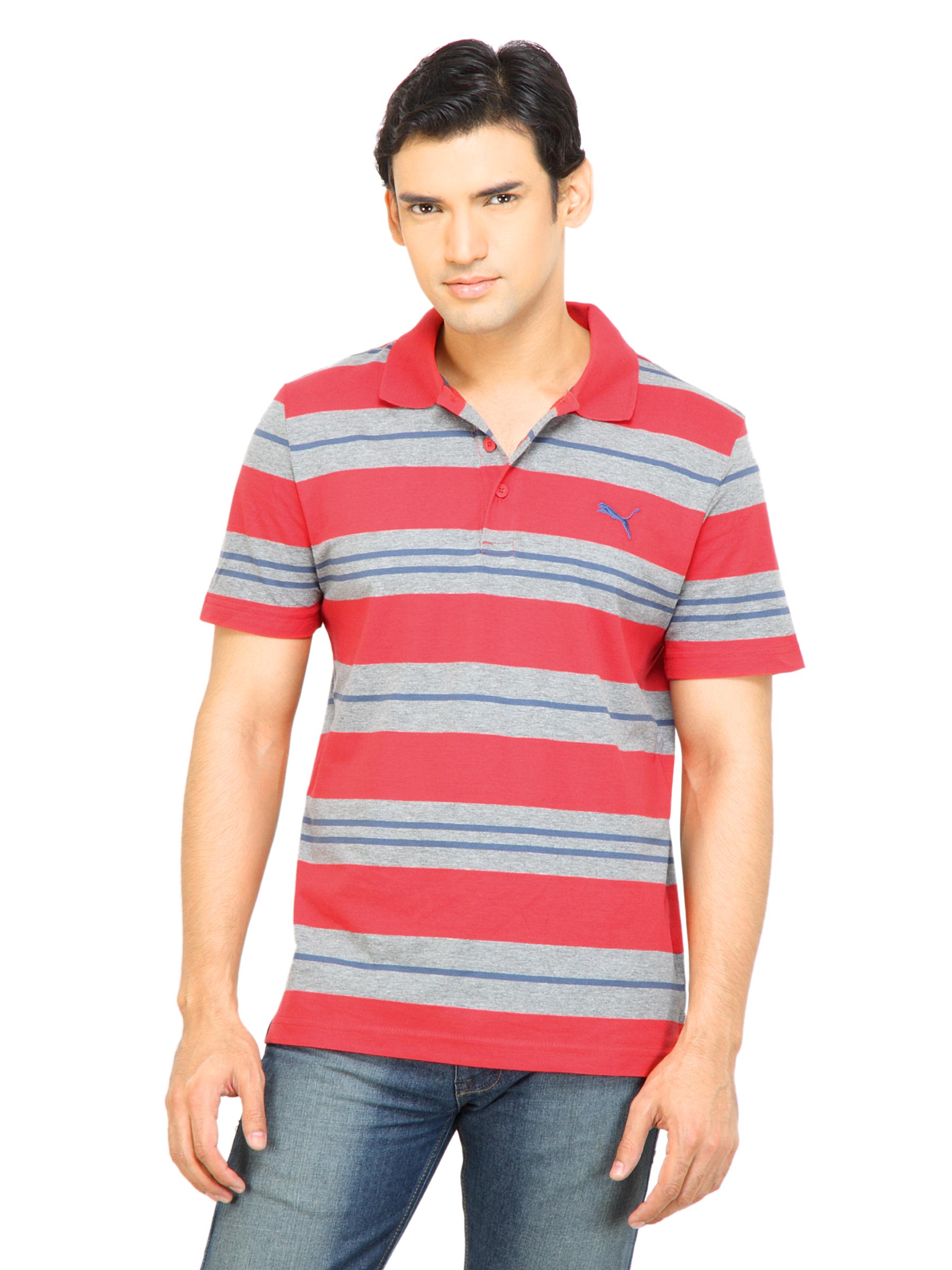 Puma Men Striped  Polo Red Tshirt