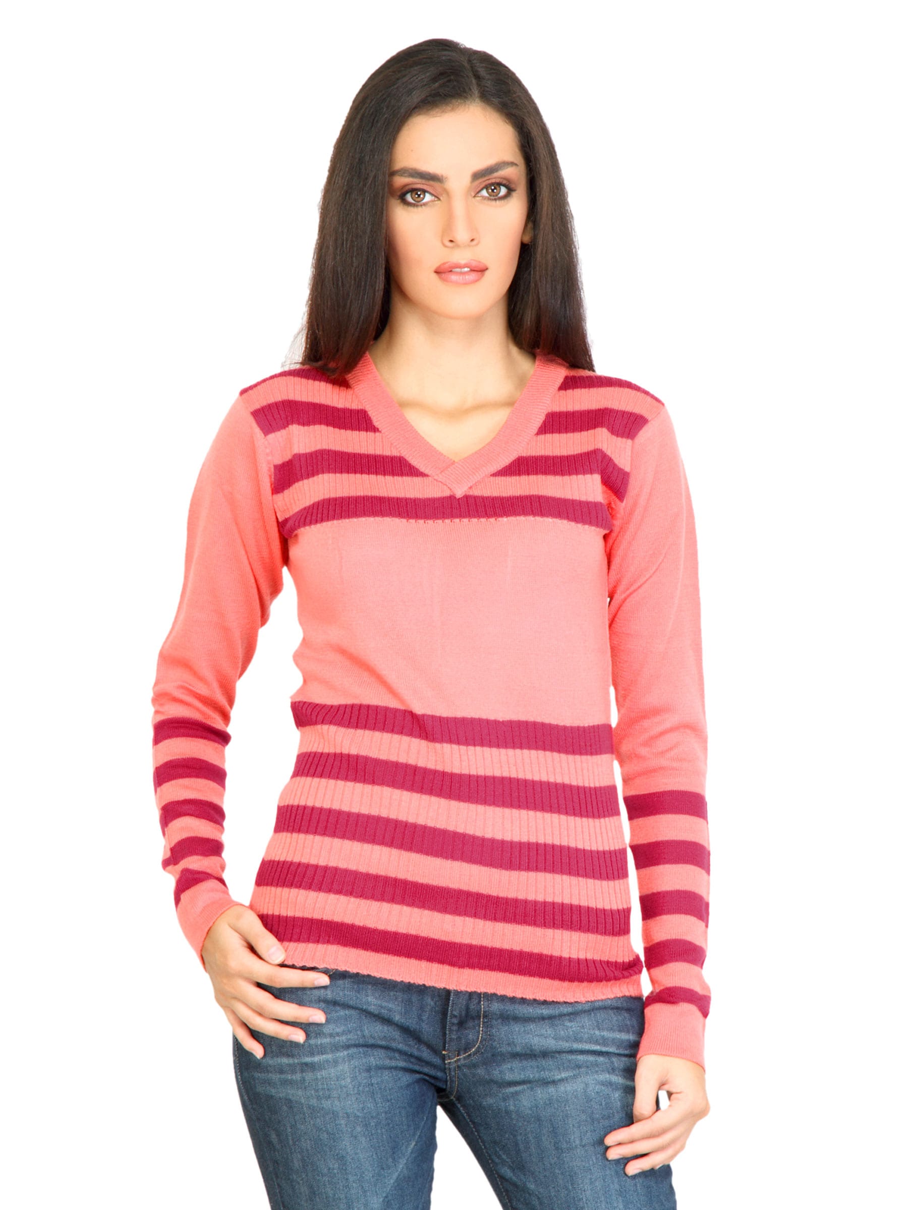 Jealous 21 Women Stripes Red Sweater