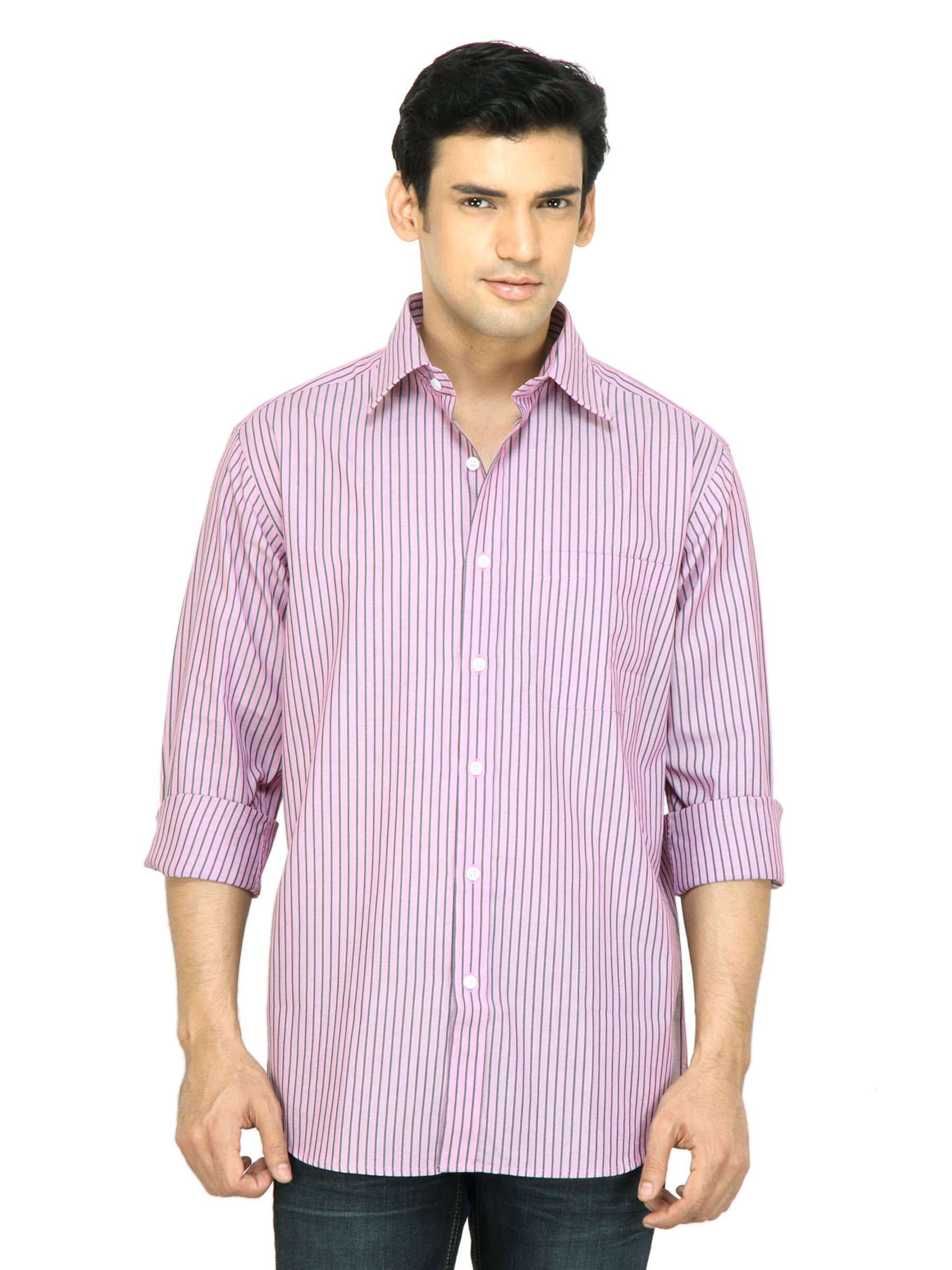 Wills Lifestyle Men Striped Pink Shirt