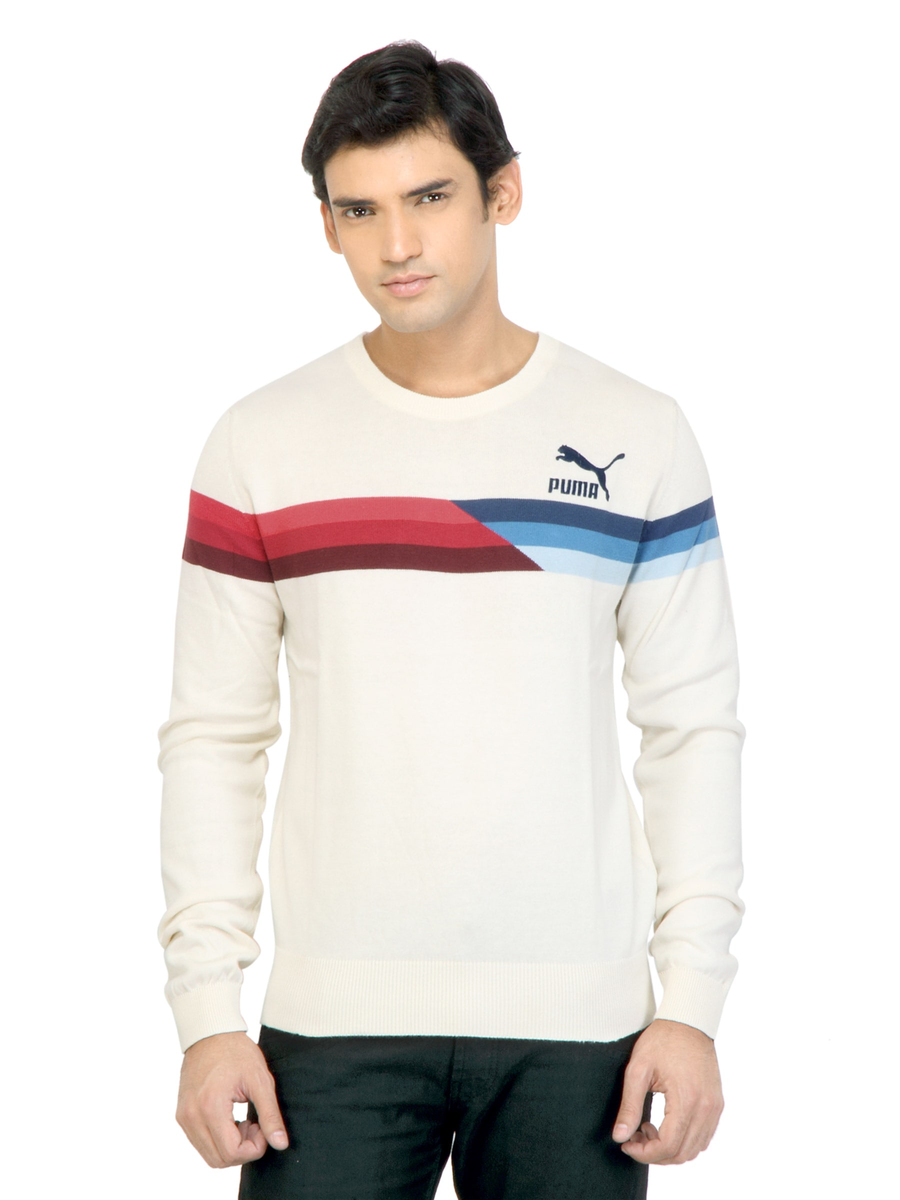 Puma Men Lifestyle Knitted Cream Sweaters