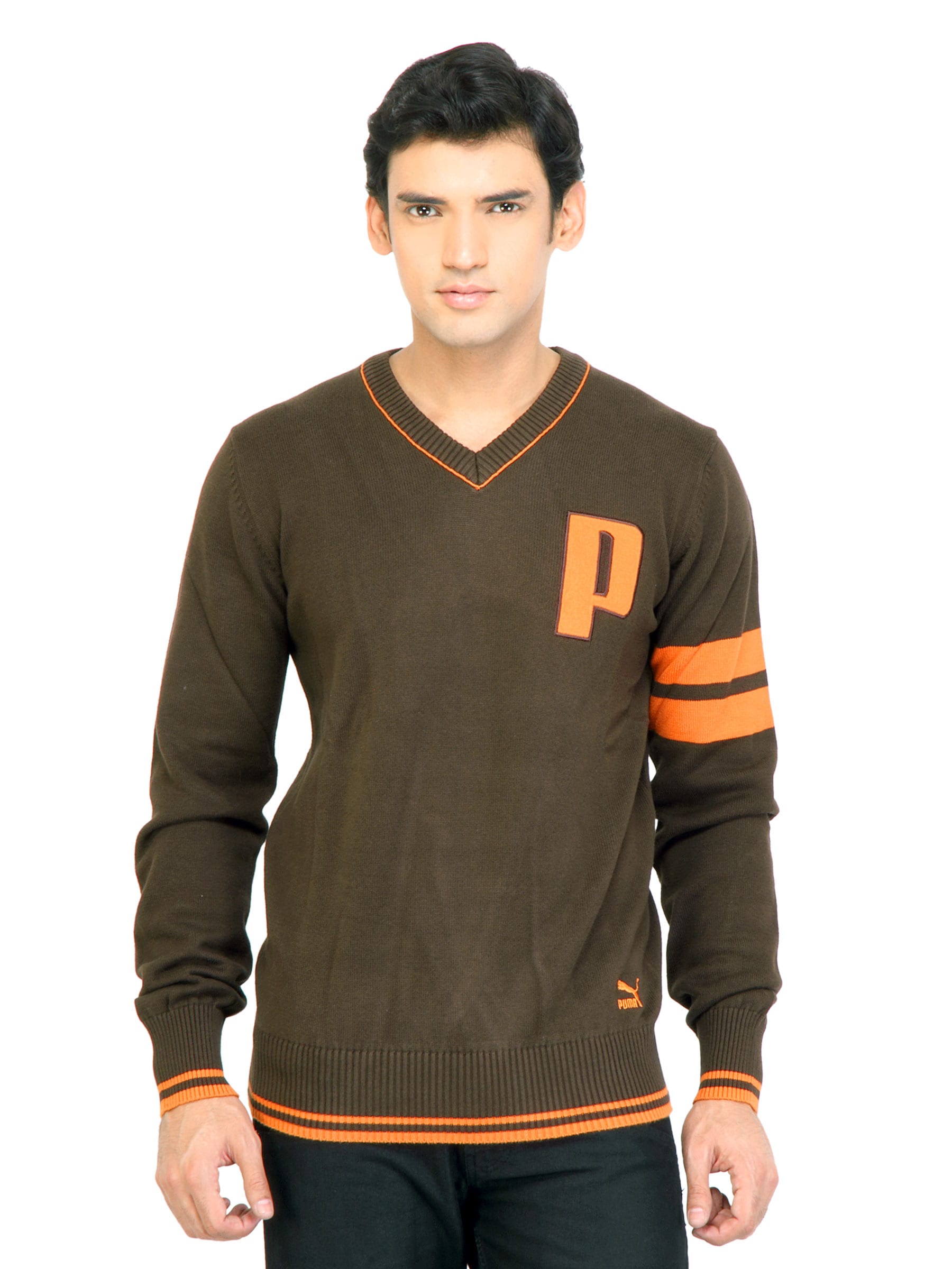 Puma Men Knitted Chocolate Brown Sweaters