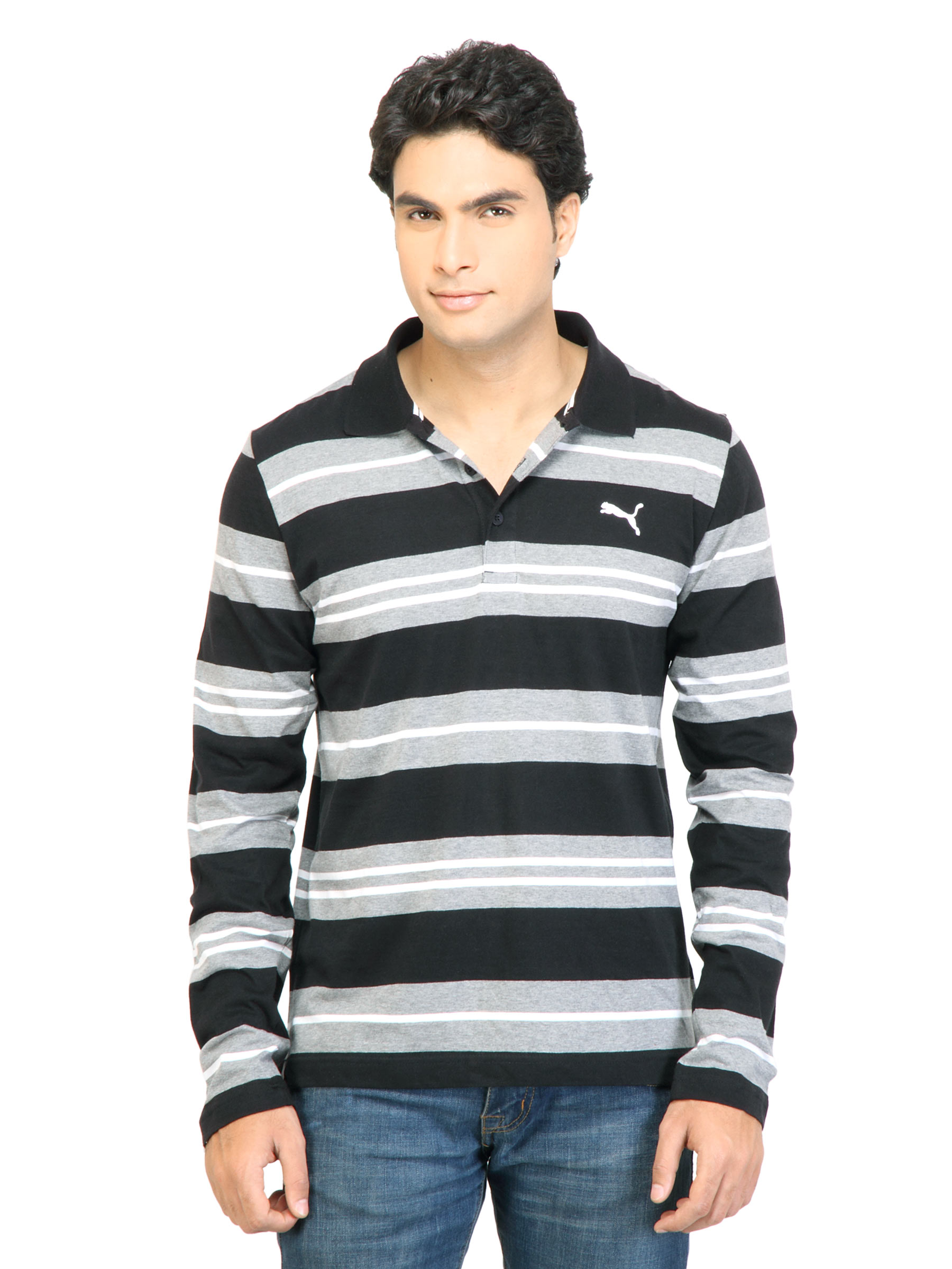 Puma Men Striped LS Polo Black Tshirts