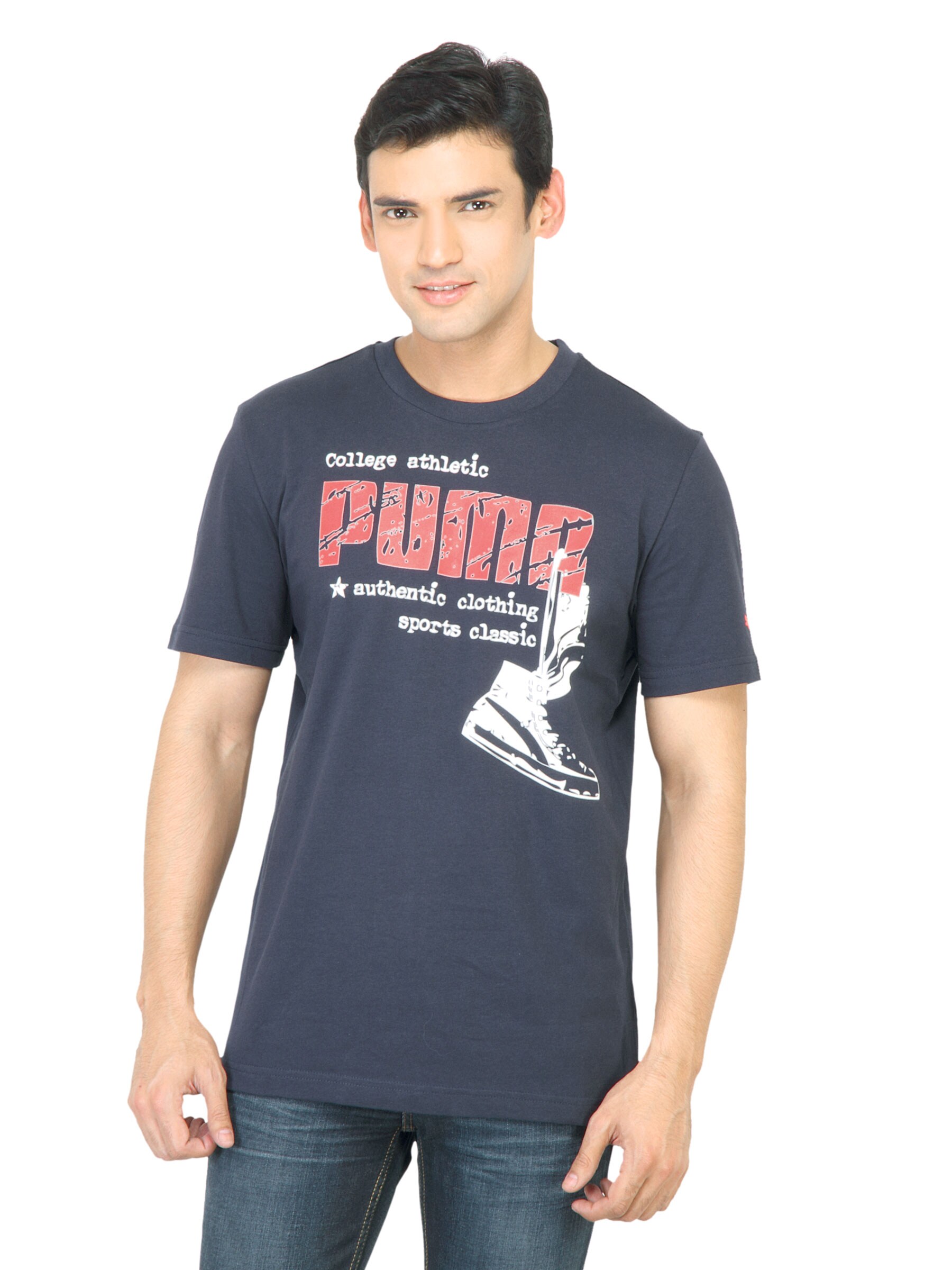 Puma Men College Athletic Navy Blue Tshirt