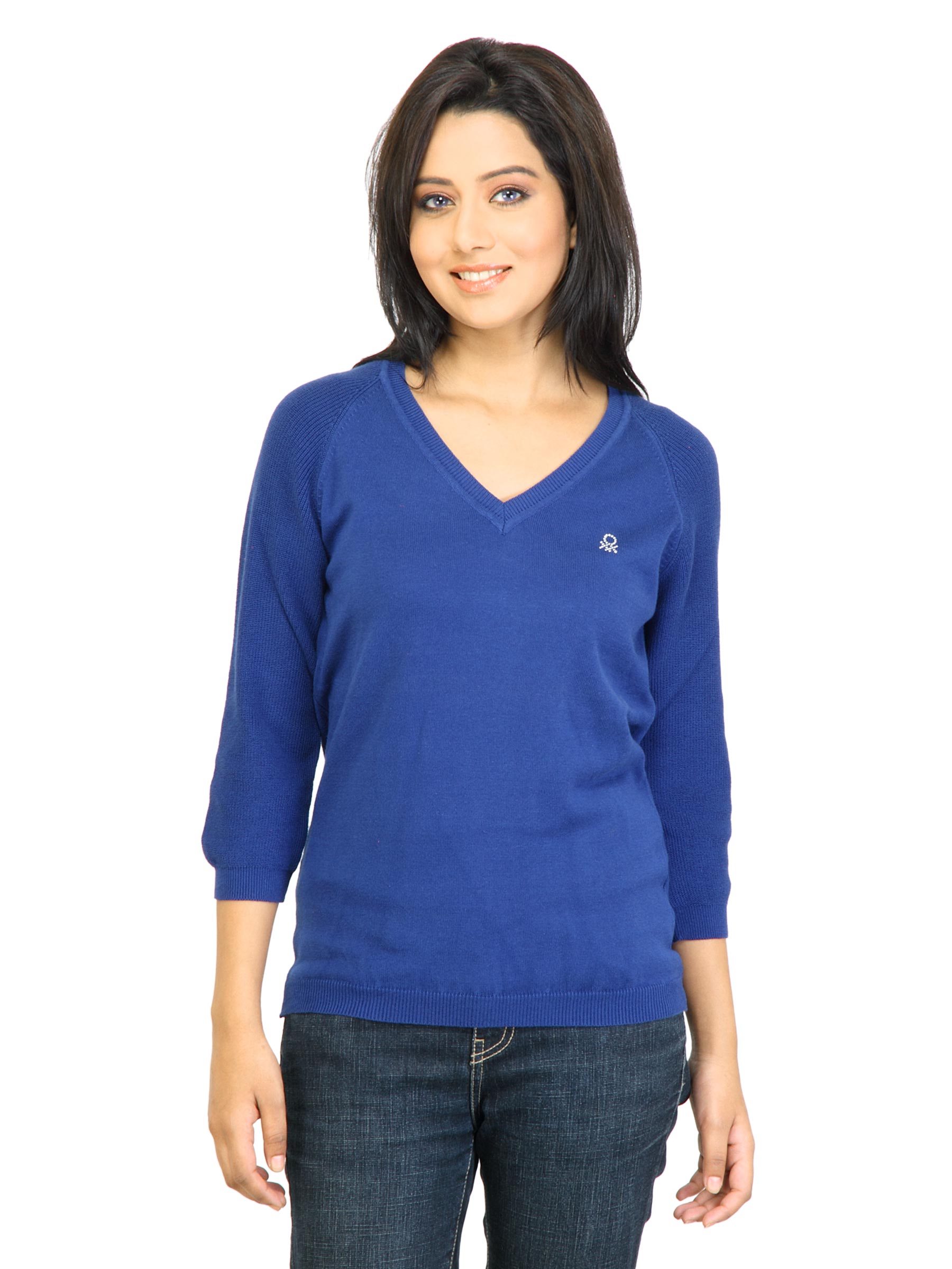 United Colors of Benetton Women Solid Blue Sweater