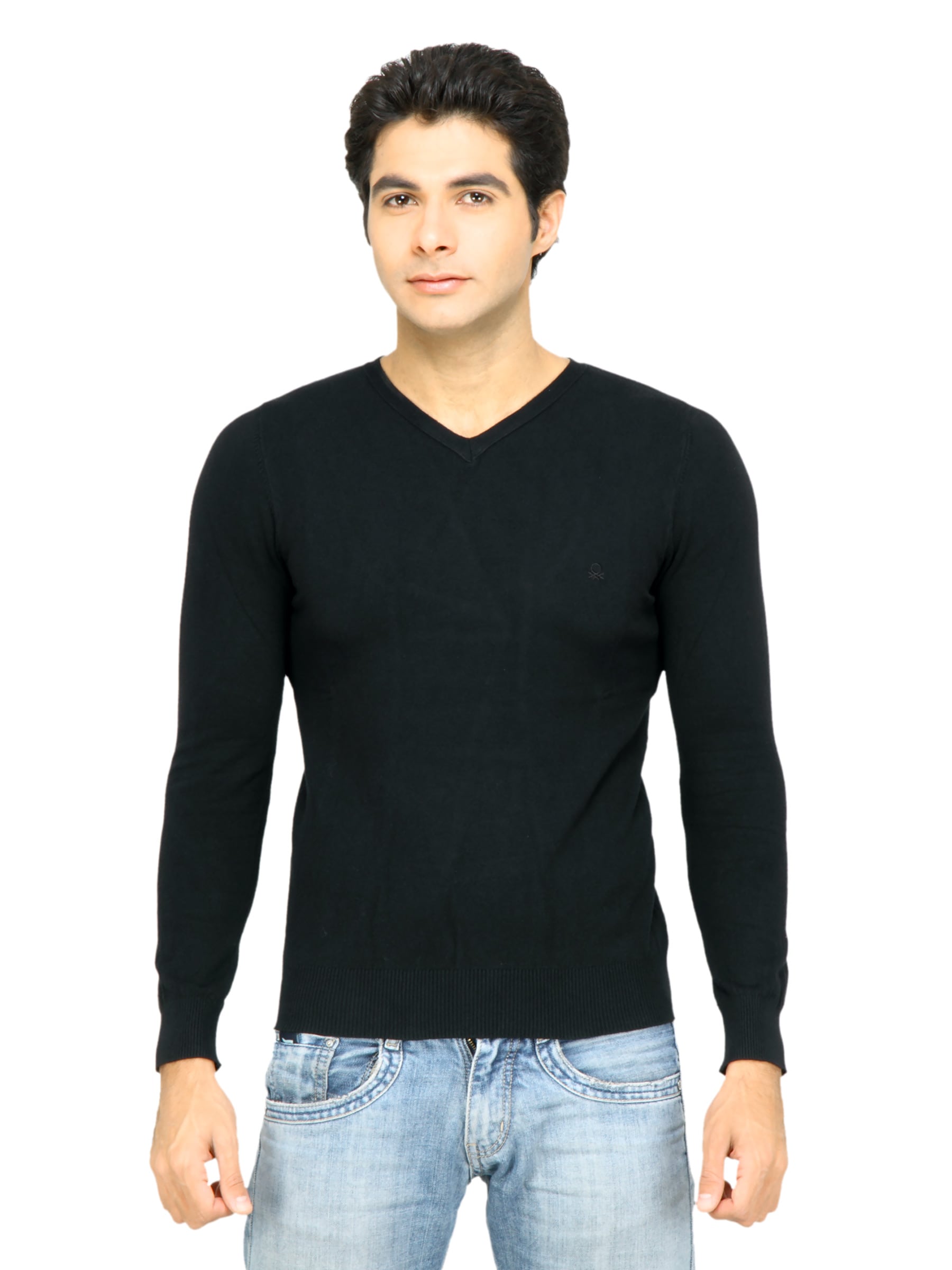 United Colors of Benetton Men Solid Black Sweater