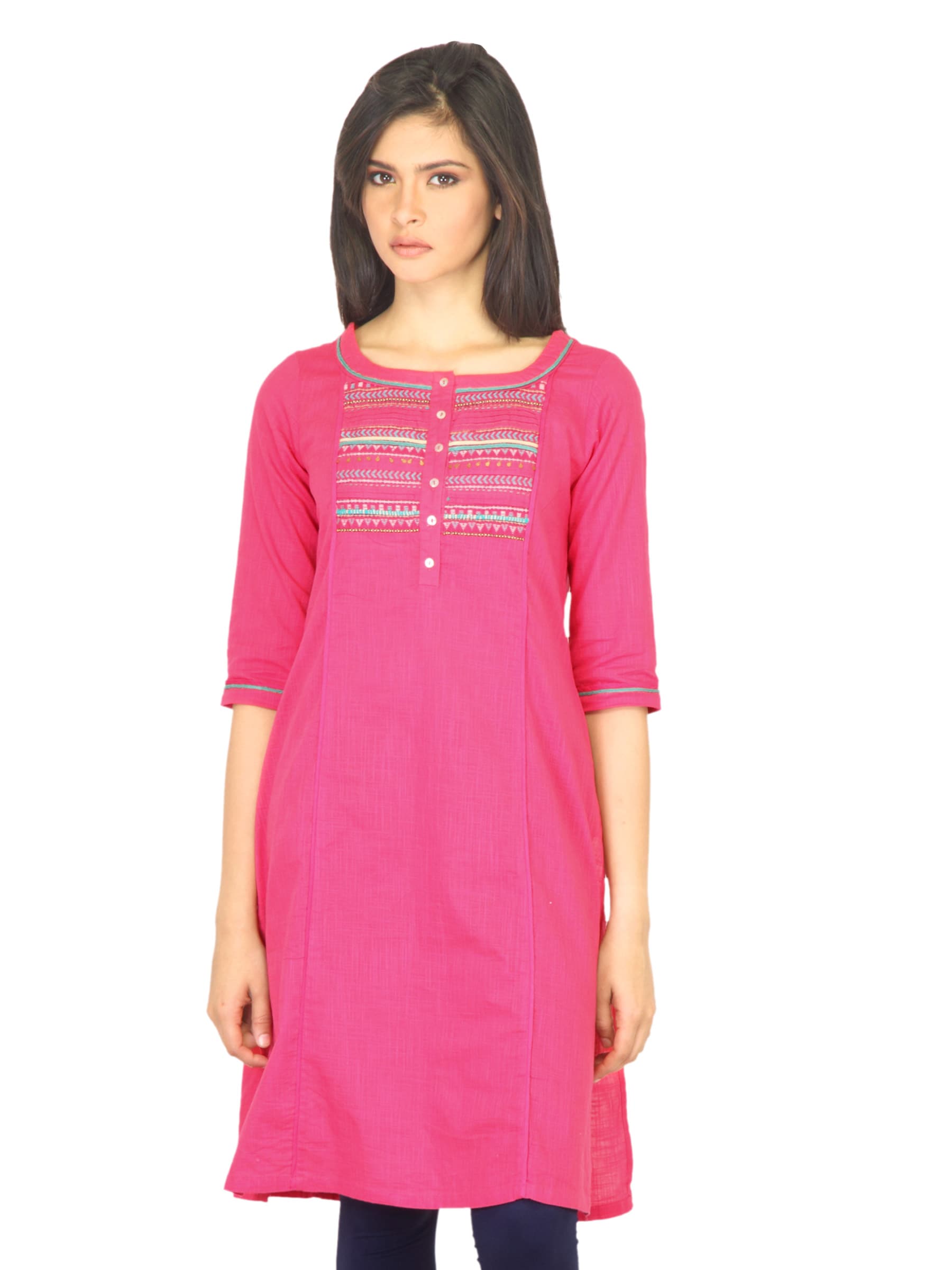 W Women Thread Work Pink Kurta