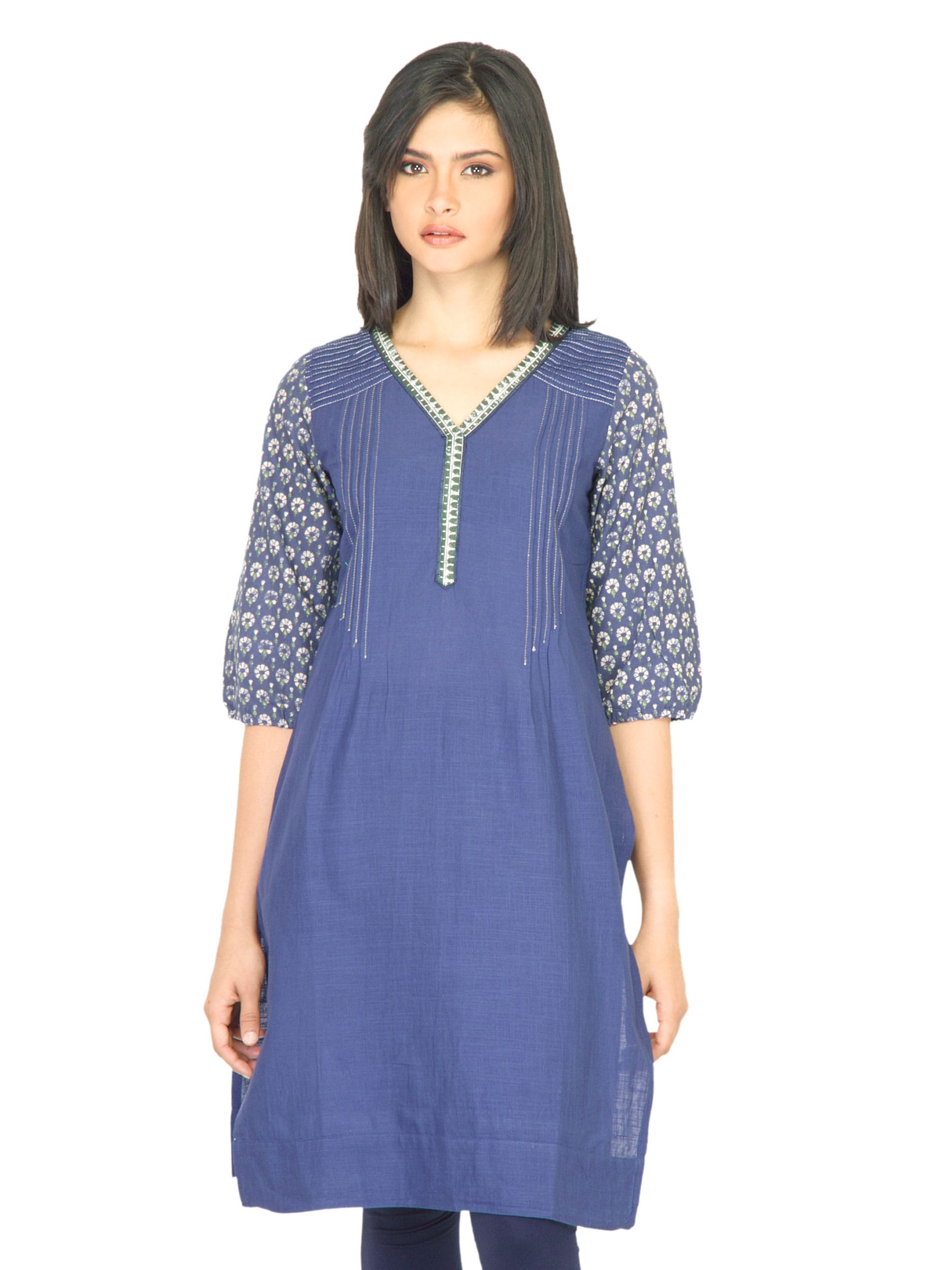 W Women Solid Navy Blue Kurta