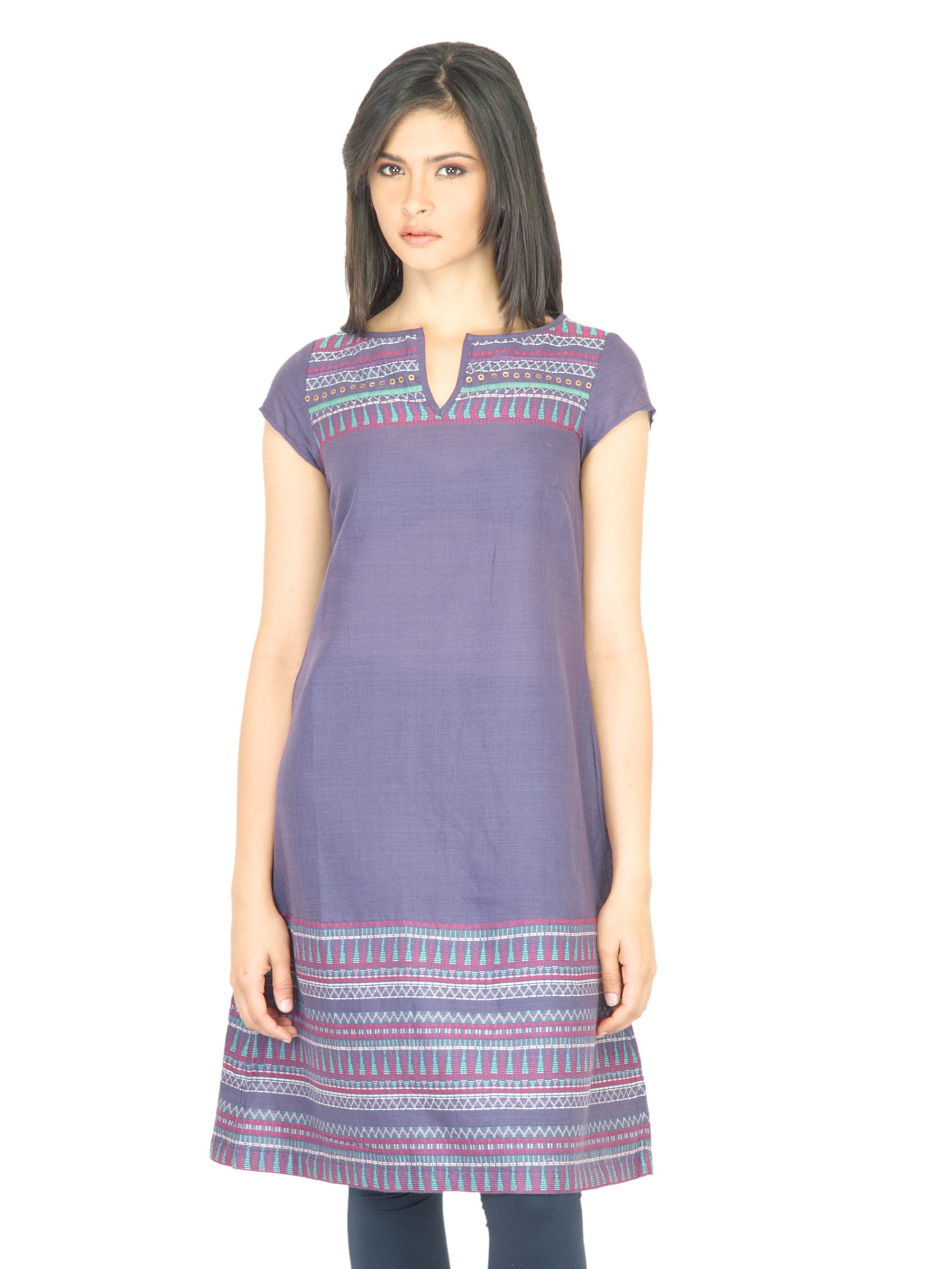 W Women Thread Work Purple Kurta