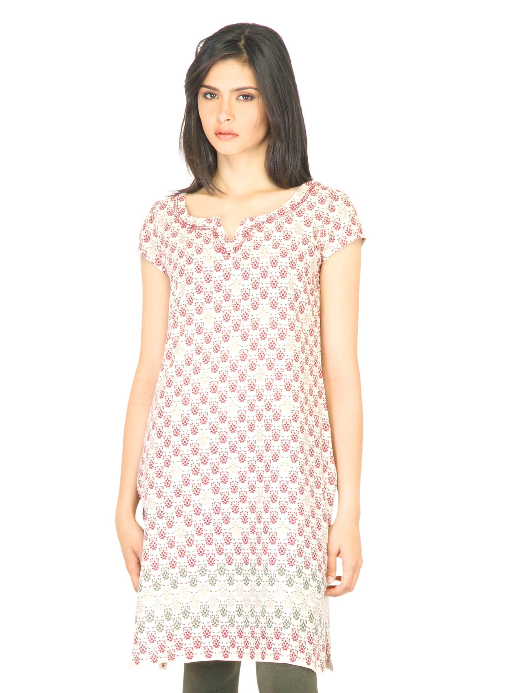 W Women Floral Print Off White Kurta