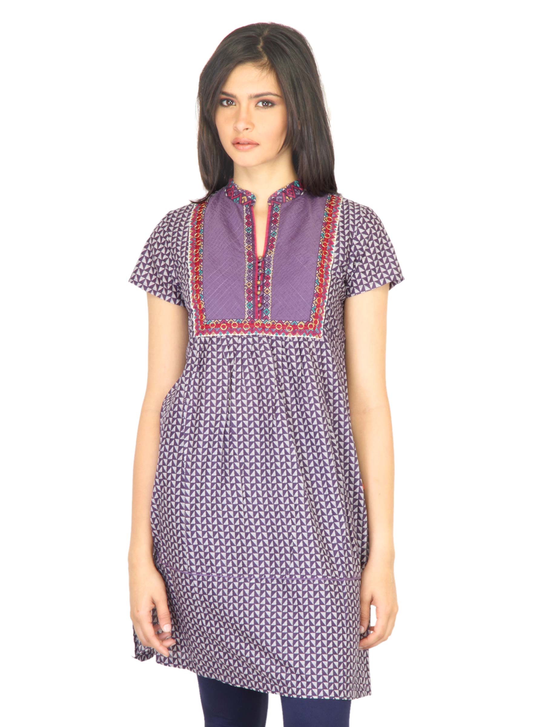 W Women Block Print Purple Kurta