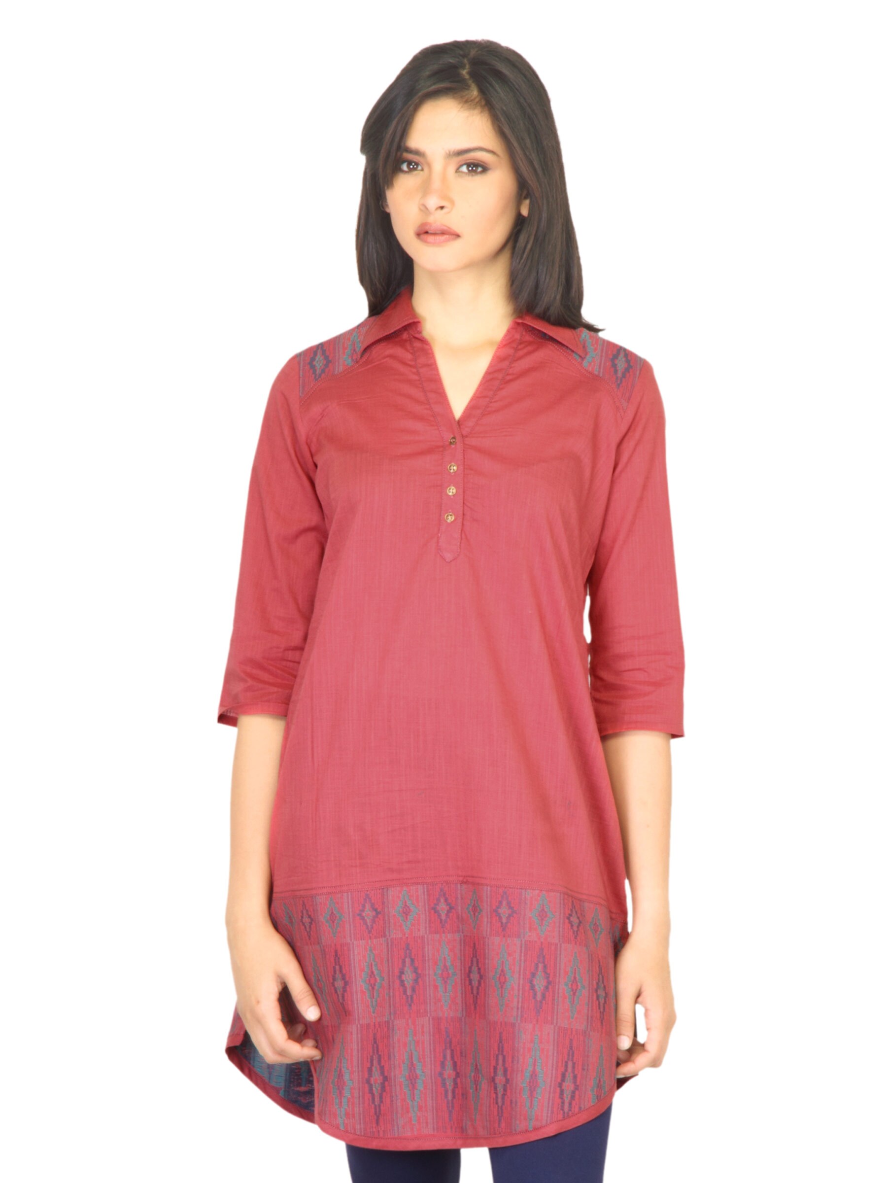 W Women Thread Work Red Kurta