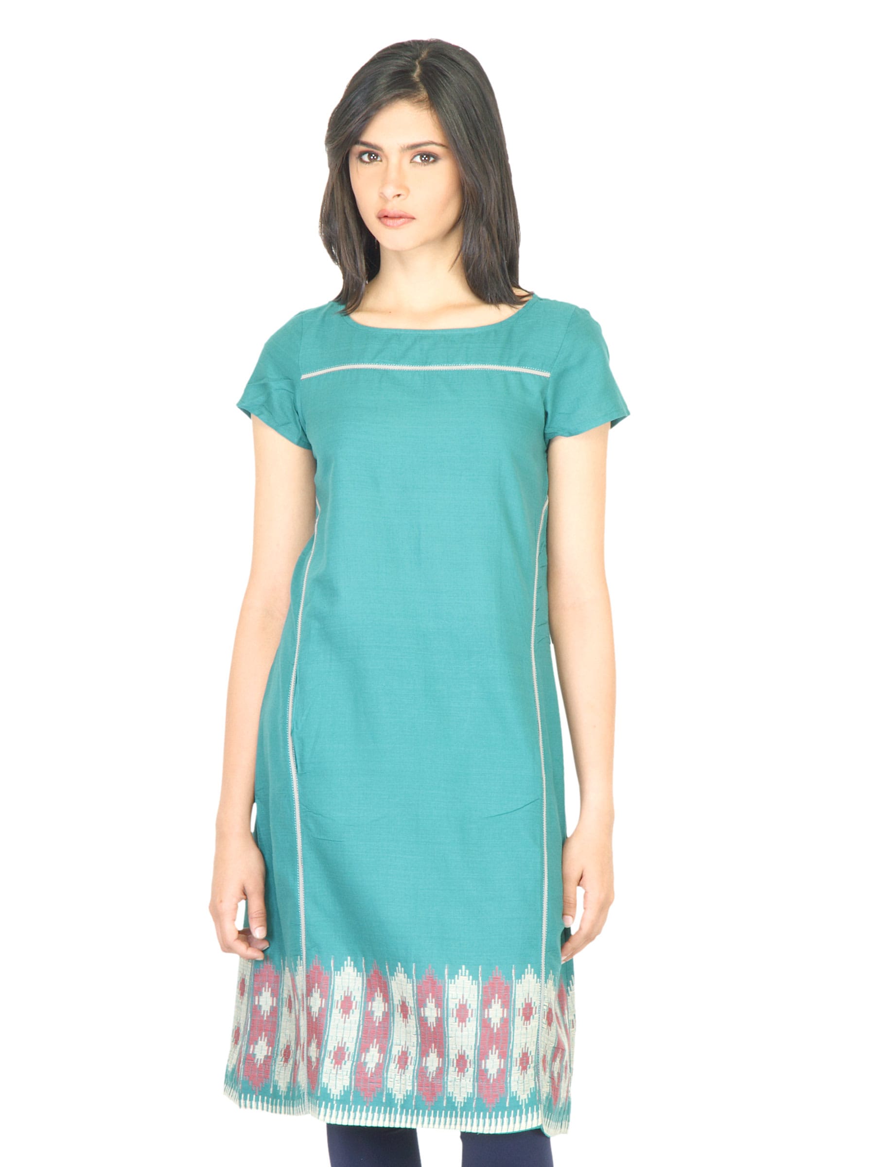 W Women Thread Work Green Kurta