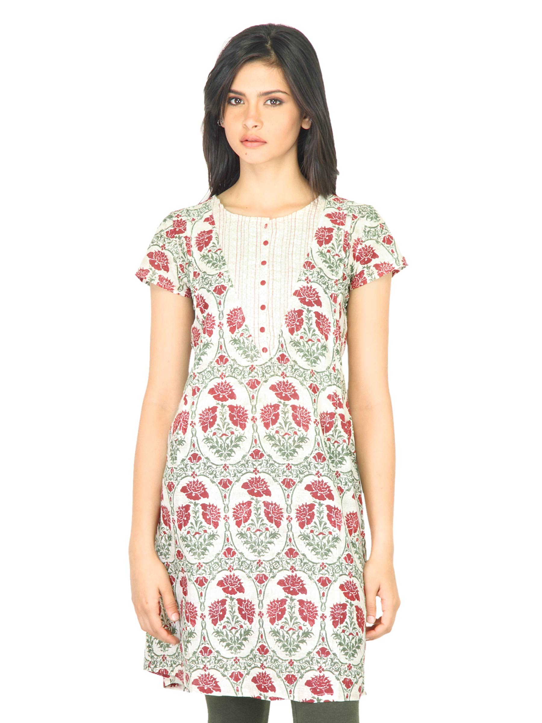 W Women Floral Print Off White Kurta