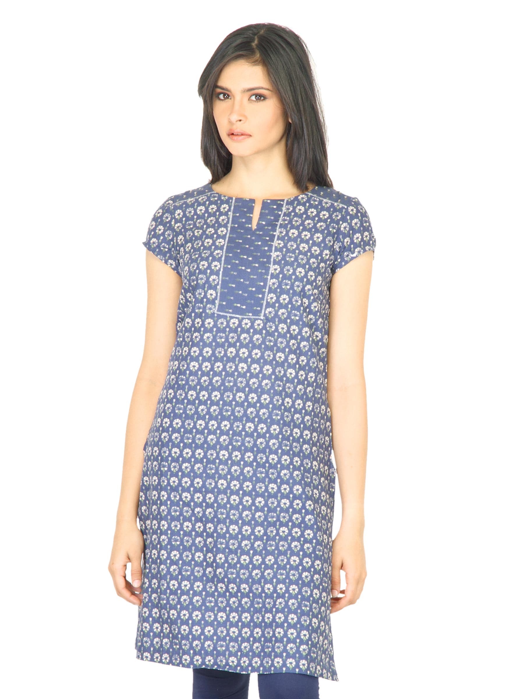 W Women Small Flower Pattern Blue Kurta