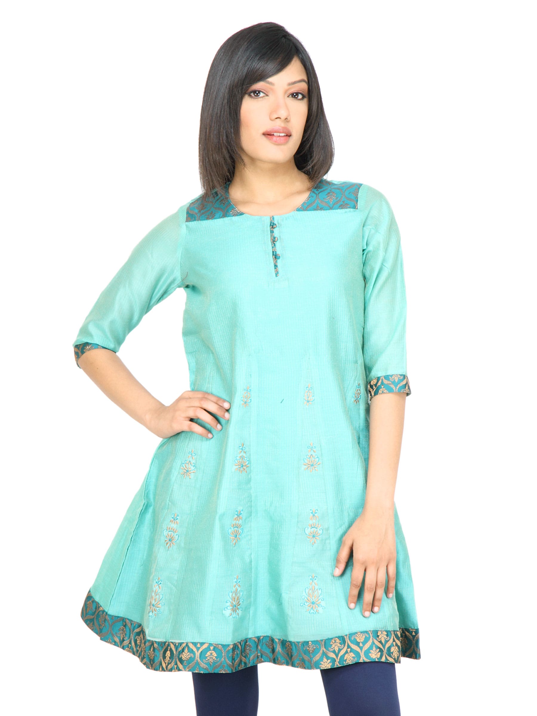 Mother Earth Women Solid Sea Blue Kurta