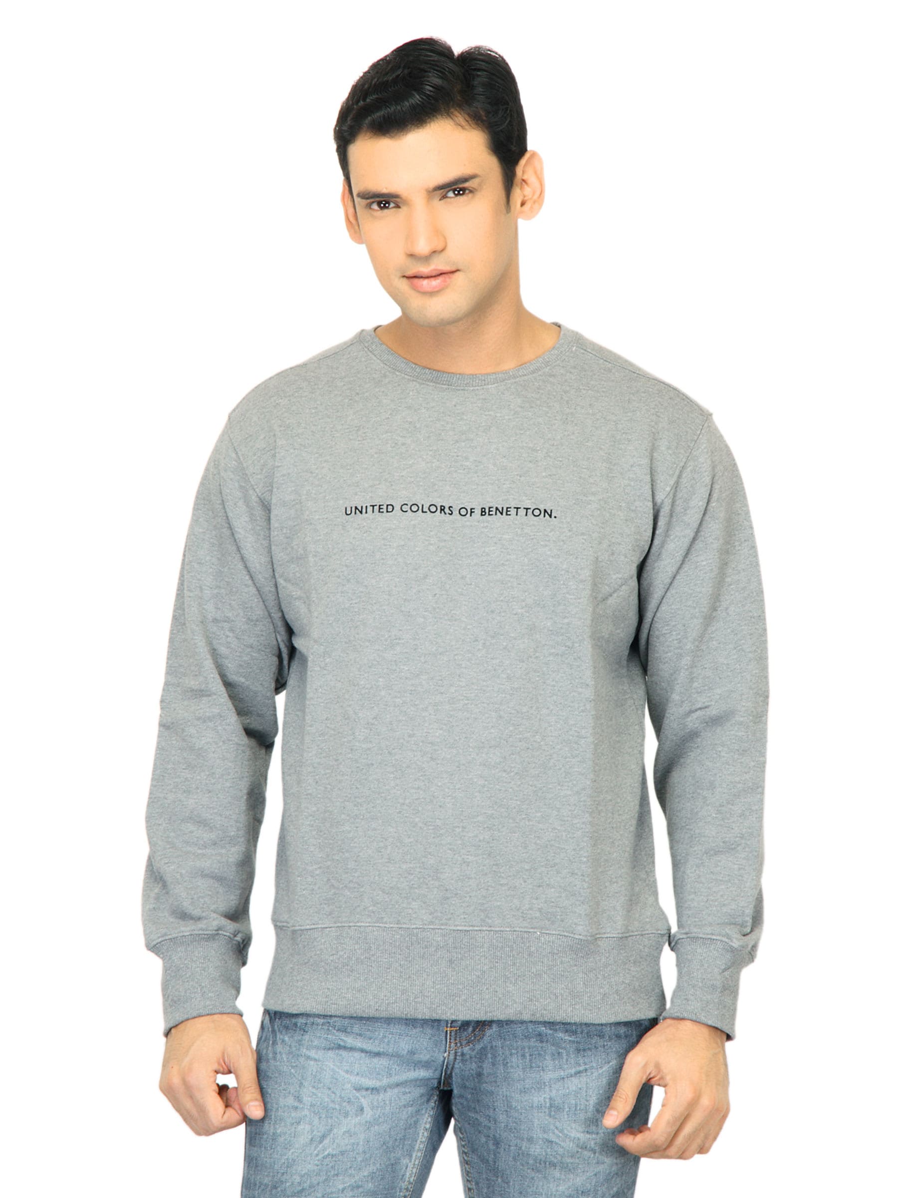 United Colors of Benetton Men Solid Grey Sweatshirt