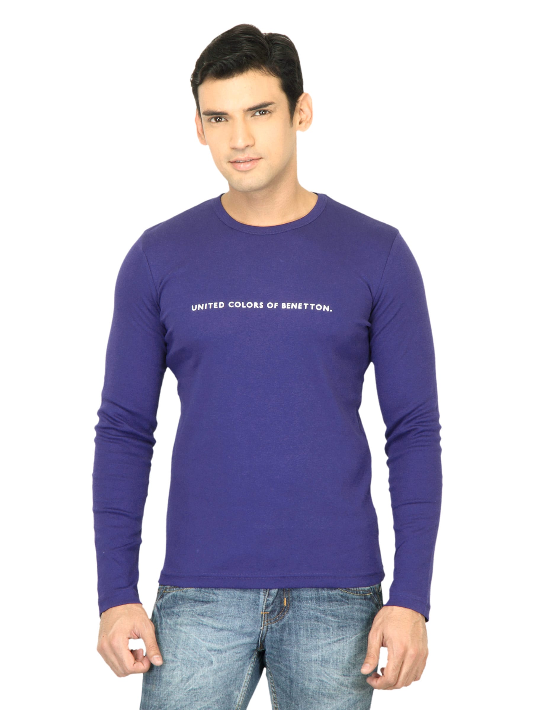 United Colors of Benetton Men Solid Blue Tshirt