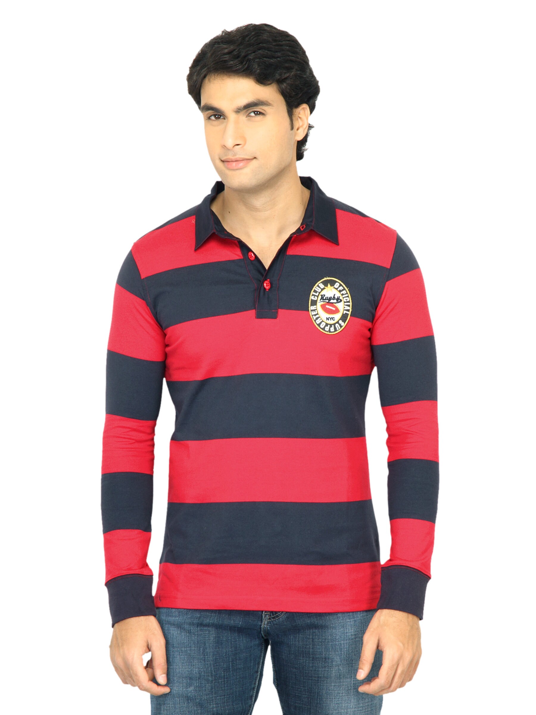 United Colors of Benetton Men Stripes Red Polo Tshirt
