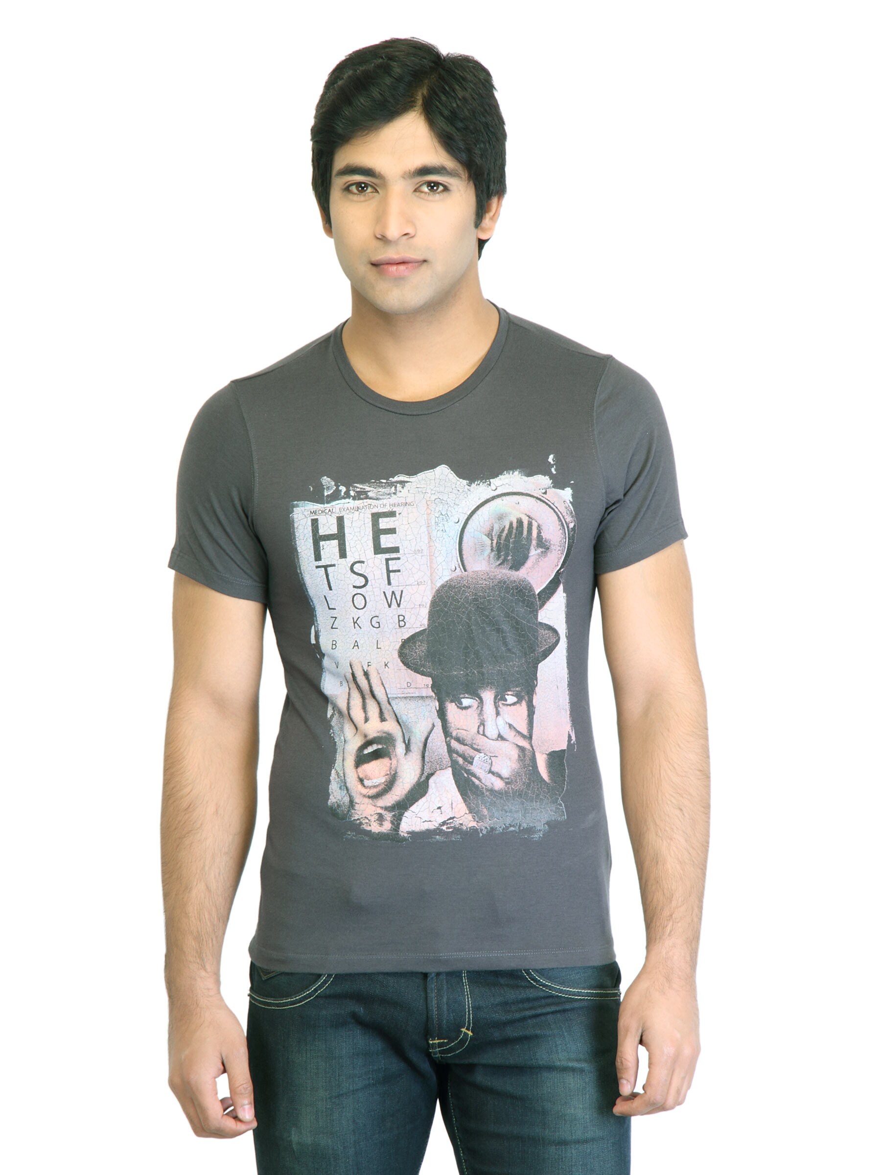 United Colors of Benetton Men Grey Printed T-shirt