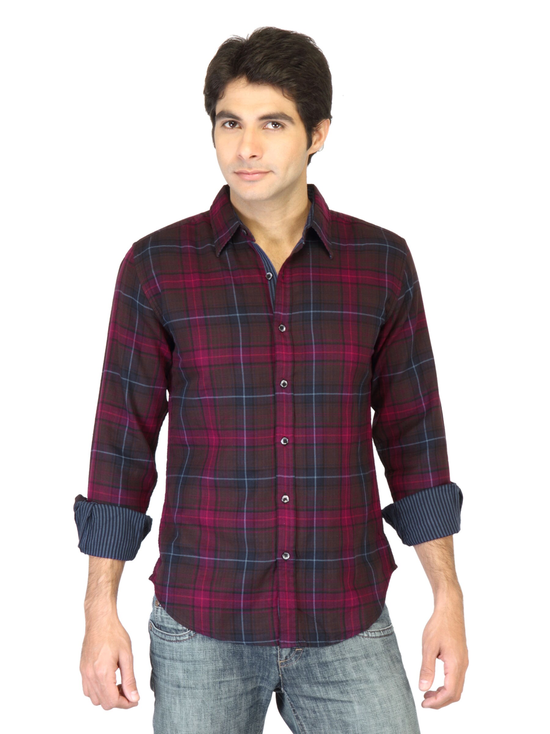 United Colors Of Benetton Men Maroon Check Shirt