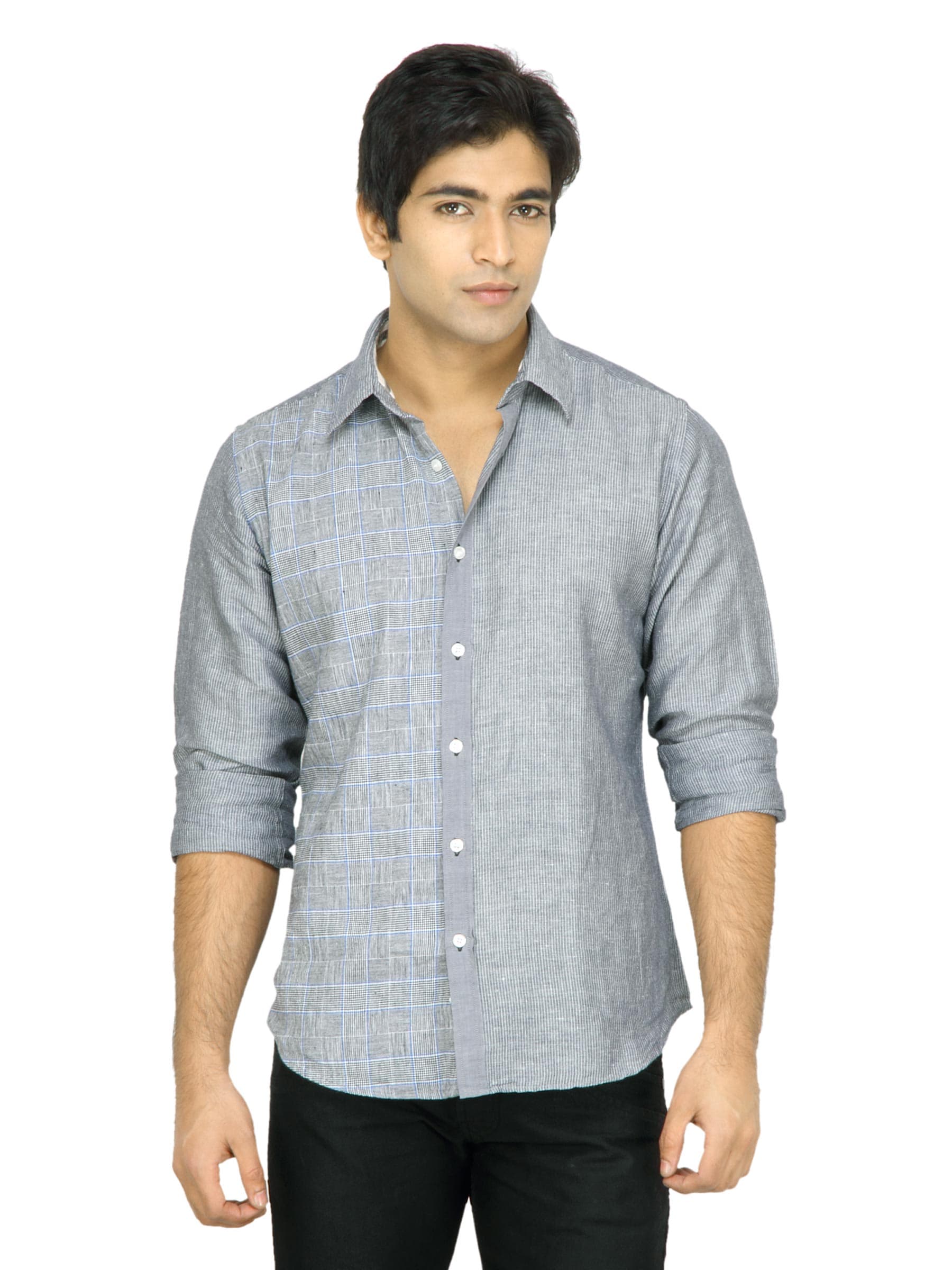 United Colors of Benetton Men Check Grey Shirt