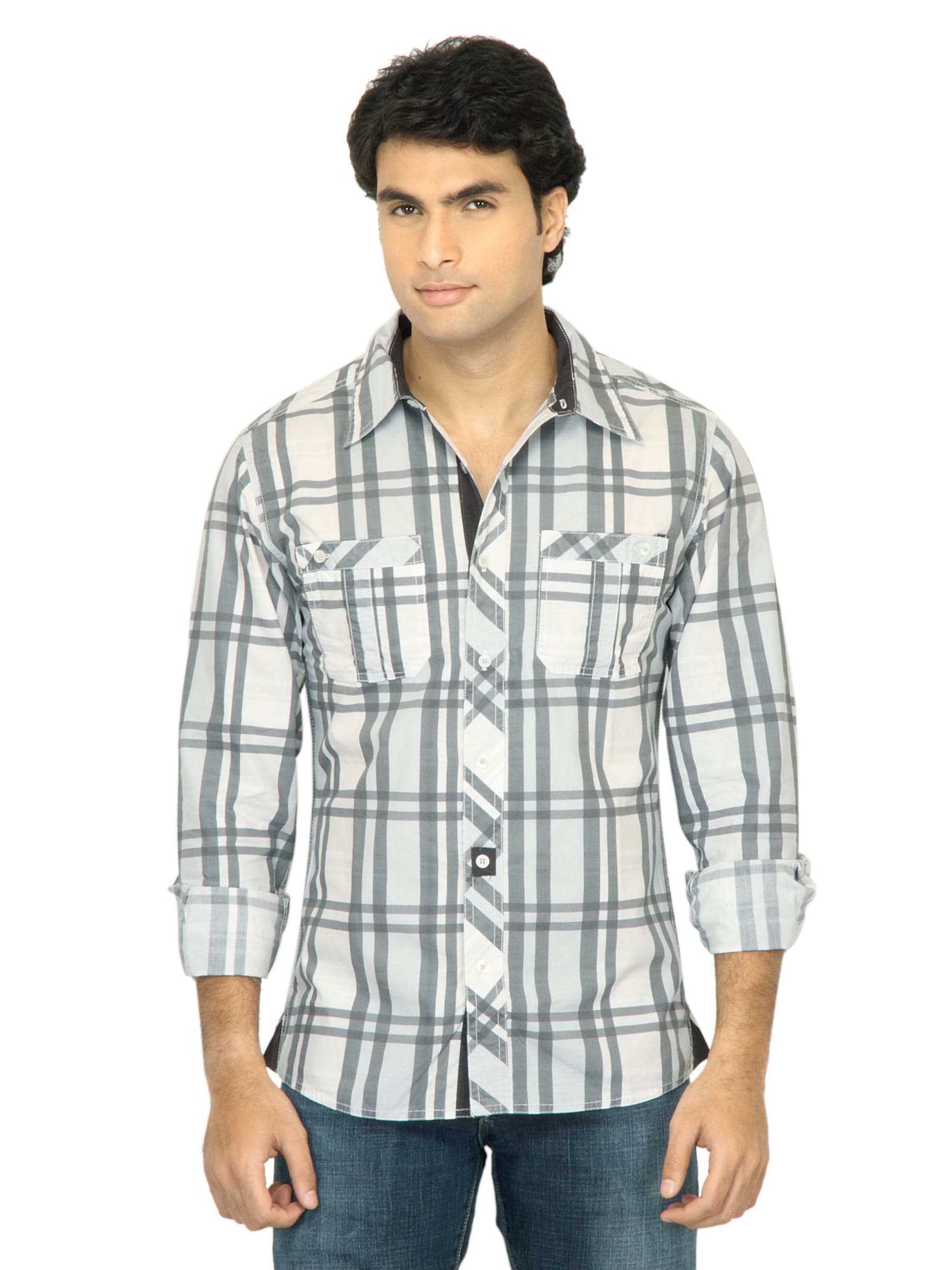 United Colors of Benetton Men Check Grey Shirt