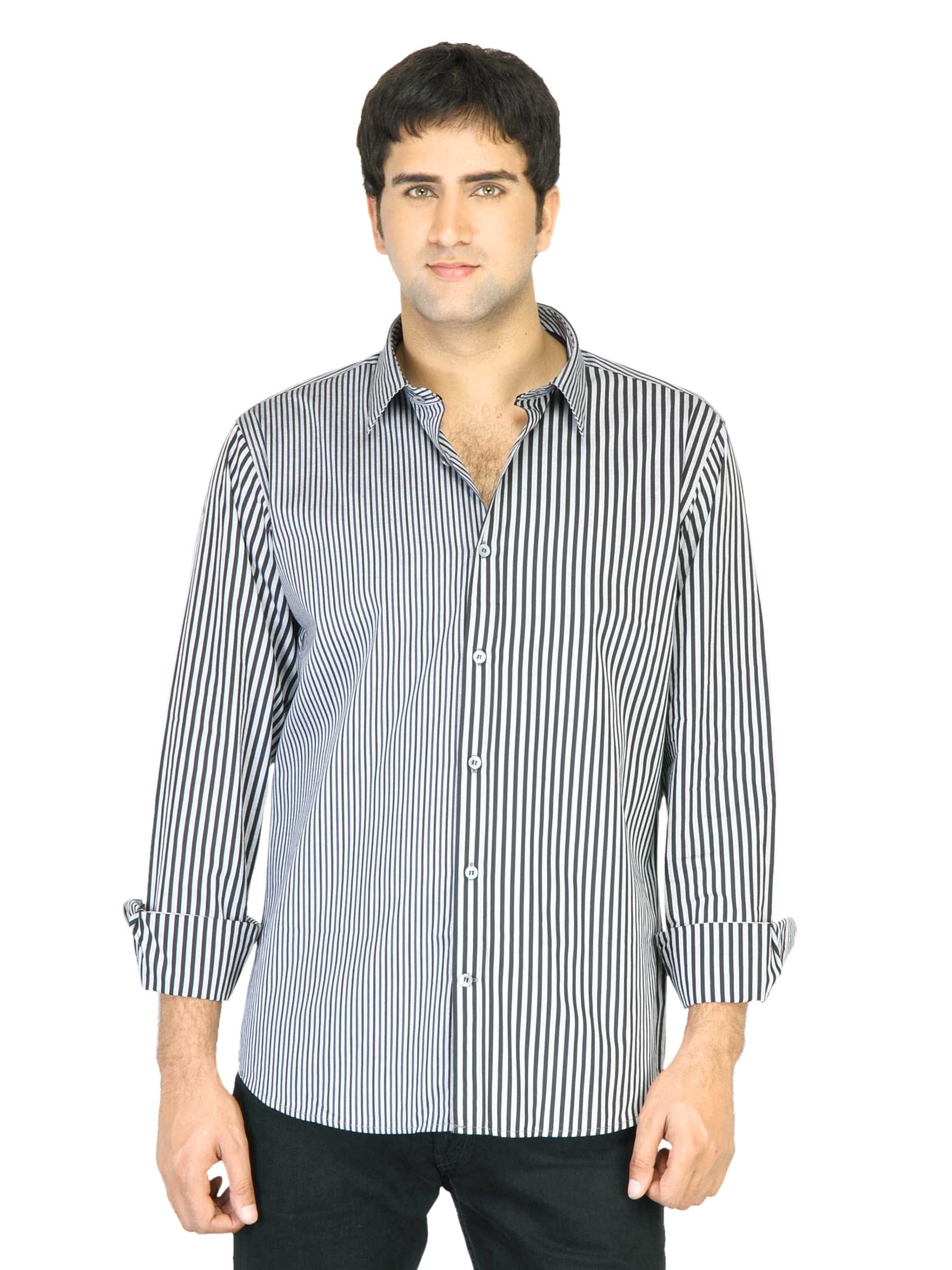 United Colors of Benetton Men Grey Striped Shirt