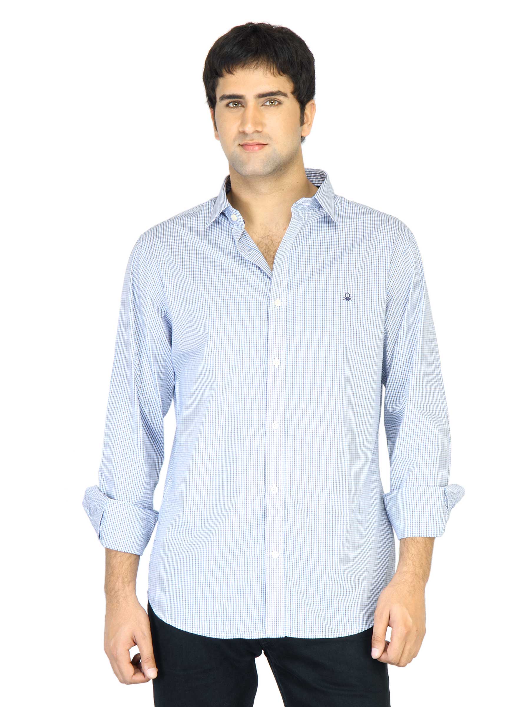 United Colors of Benetton Men White Check Shirt